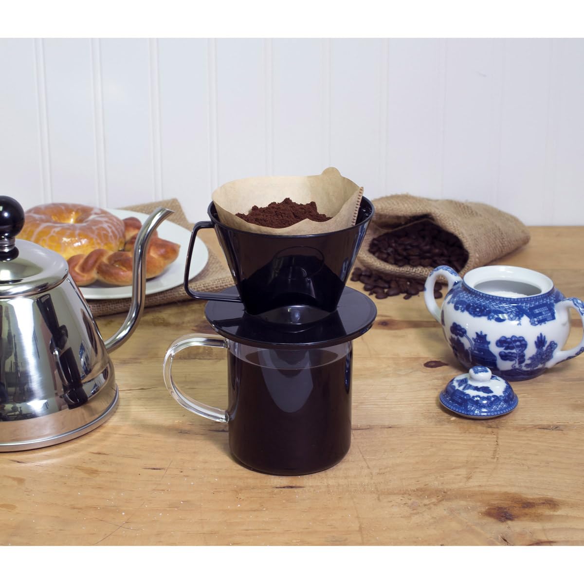Fino Pour-Over Coffee Brewing Filter Cone, Number 1-Size, Black, Brews 1 To 2-Servings, Set Of 2