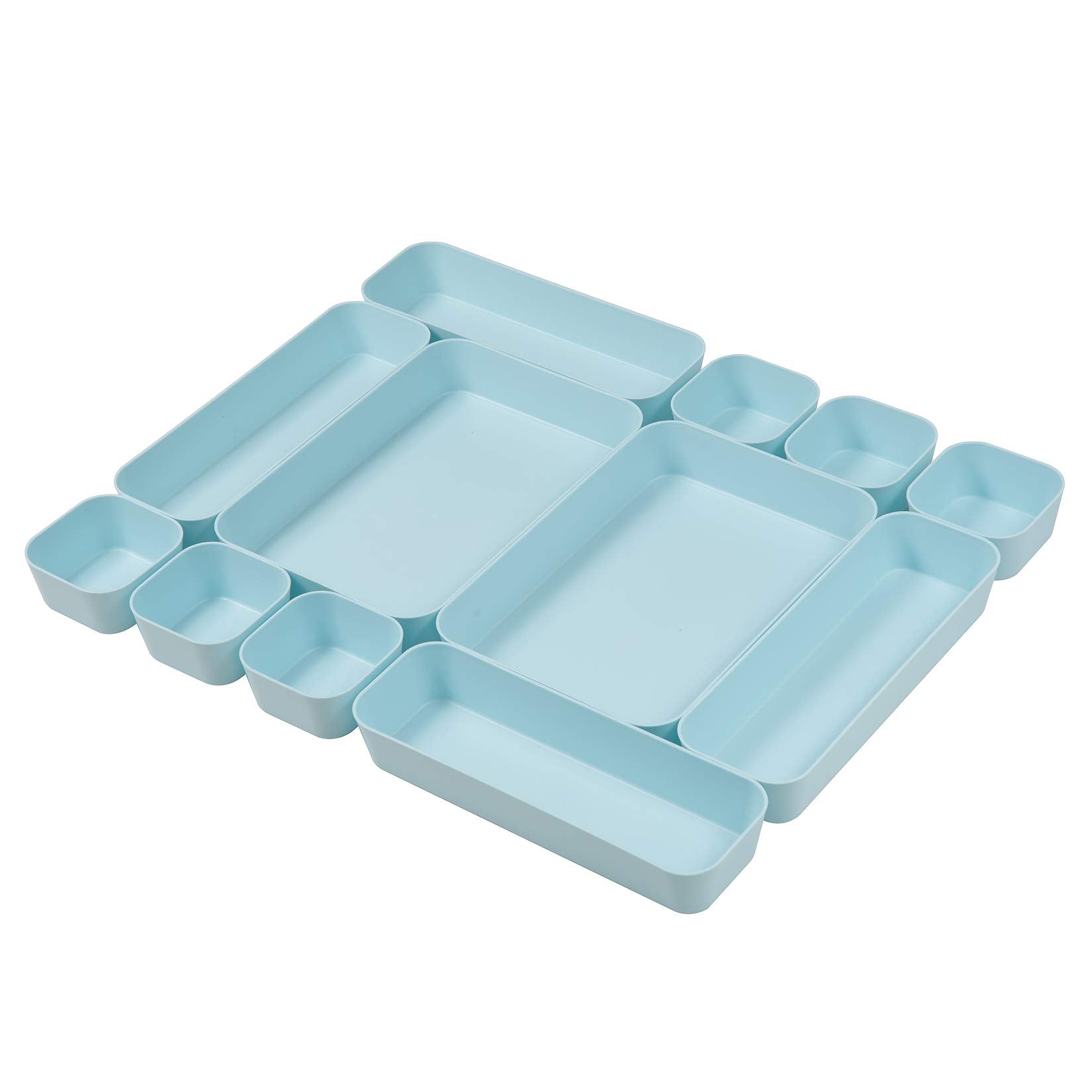Backerysupply Set Of 12 Blue Color Plastic Desk Drawer Organizers For Makeup Bathroom Office Kitchen Vanity Drawer Storage Box C