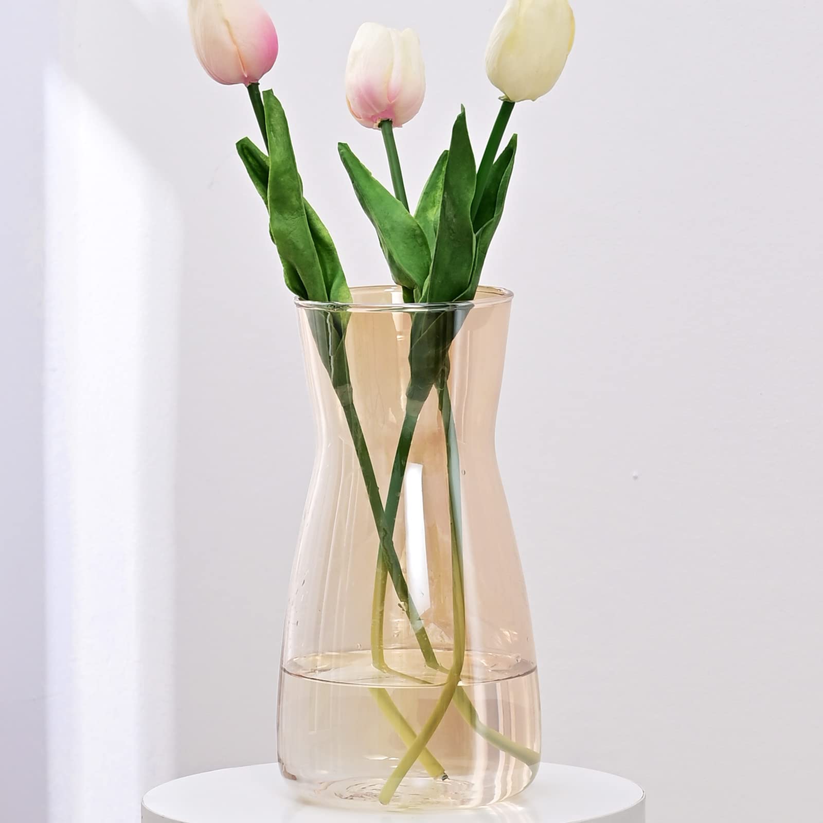 Glass Vases for Flowers, 8 Tall Ins Modern Irised Crystal Clear Glass Vases for Centerpieces Home Desk Decoration, Decorative Ir