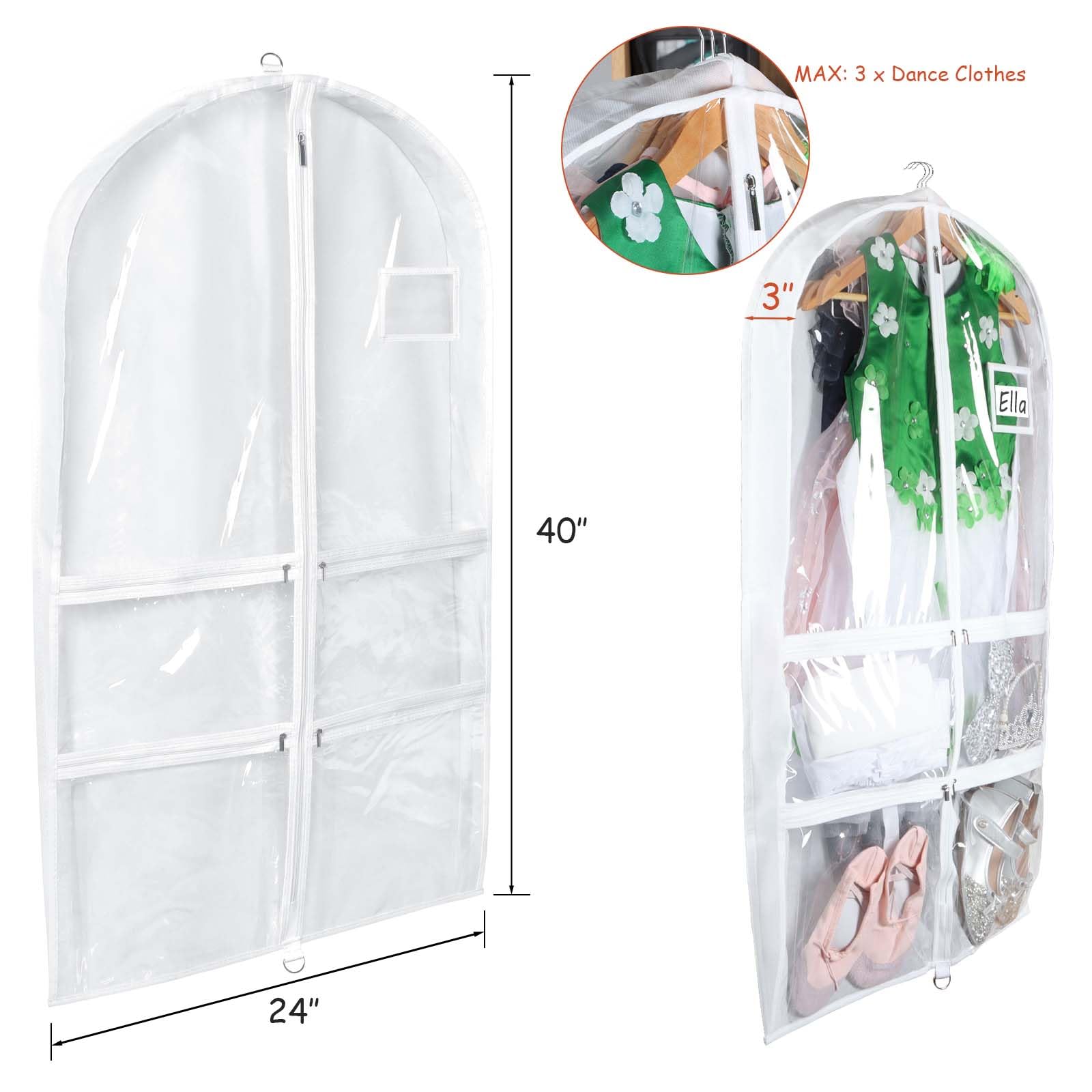 Syeeiex Clear Dance Costume Garment Bag with 3 Gussetes(5 Pack),40 Garment Bags for Dance Costumes,Kids Dance Garment Bag with