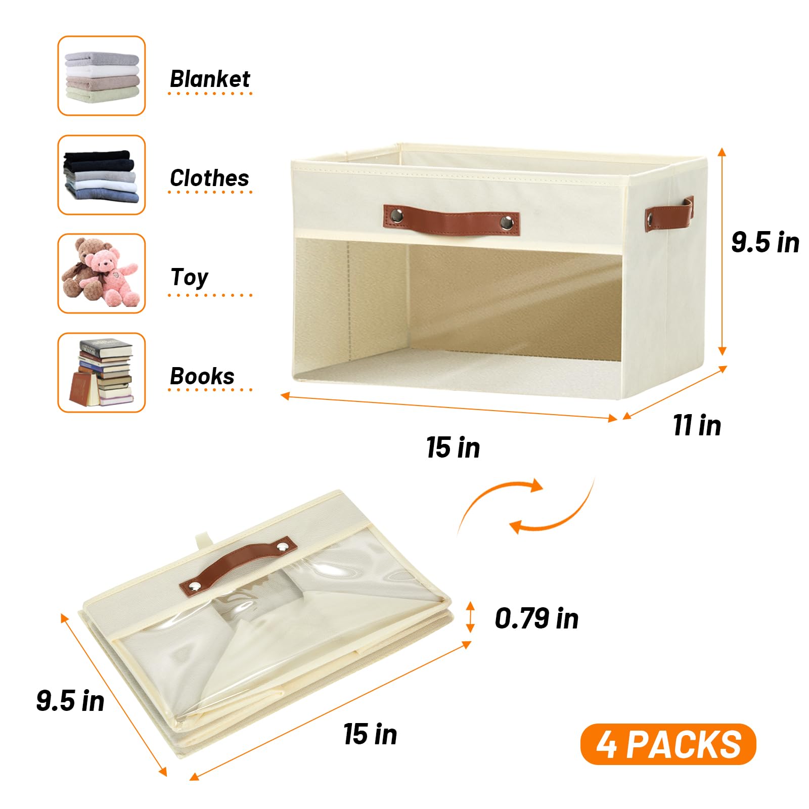 Hnzige Fabric Large Closet Storage Bins For Organizing With Clear Window, Collapsible Rectangle Storage Baskets For Shelves, Dec