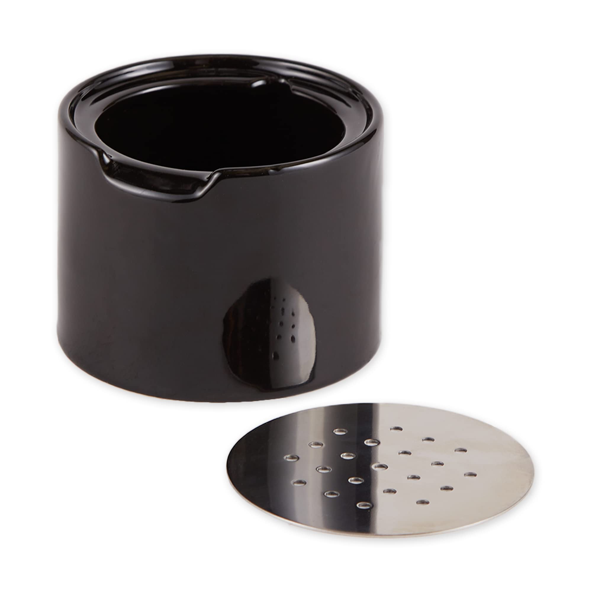 Rsvp Endurance Kitchen Collection Ceramic Fruit Fly Trap, Stainless Steel Lid, Dishwasher Safe, 3.25X3.5X4 Inch, Black