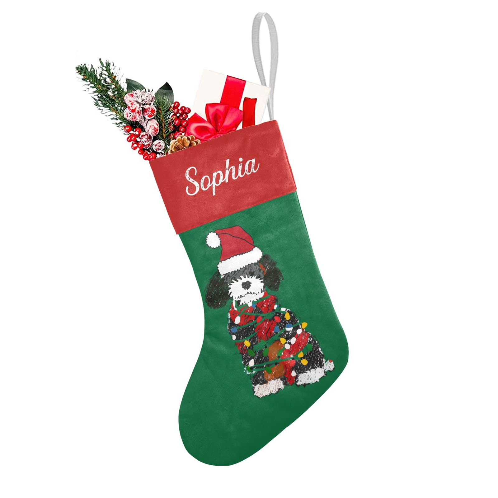 Personalized Custom Name Christmas Stockings Christmas Bernedoodle Holiday Birthday Decor for Kid Pets 17.52 x 7.87 Inch