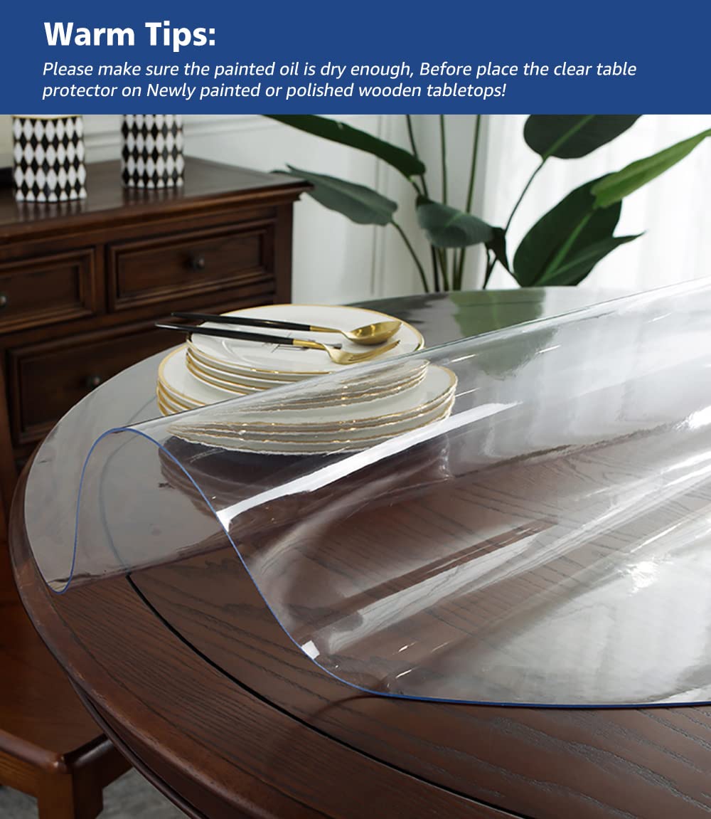 34 Inch Round Clear Plastic Table Protector For Dining Room Table Pvc Tablecloth Protective Cover Pad Wood Furniture Vinyl Desk