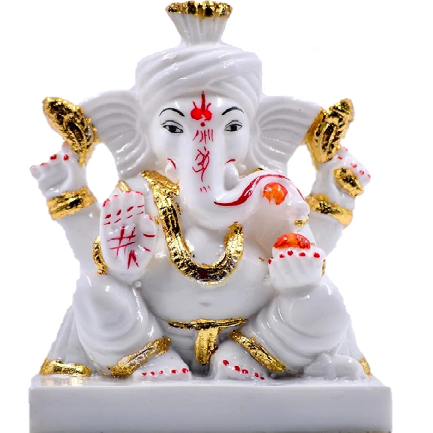 Seema Handicraft Pagadi Ganesh Idol White And Gold, Marble For Home, Office, Gift, Good Luck, Lord Ganesha