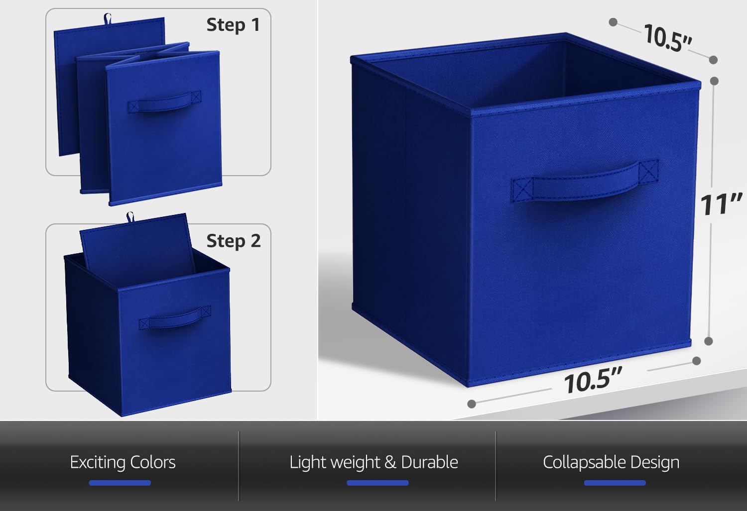 Sorbus 11 Inch Fabric Storage Cubes - Sturdy Collapsible Storage Bins & Handle 6 Foldable Baskets For Organizing Clothes - Multi