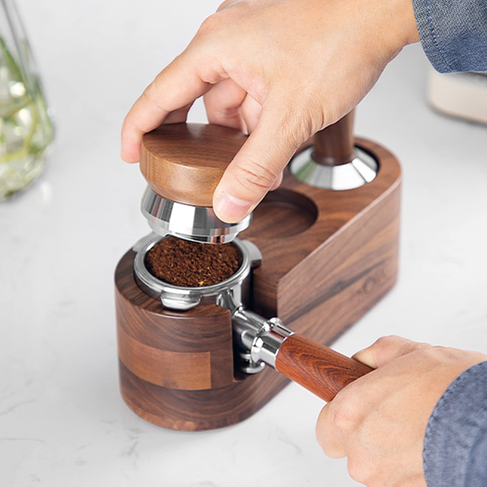 Mojae 58.5Mm Espresso Distributor, Espresso Distribution Tool, Coffee Distributor Adjustable Depth Espresso Leveler With Walnut