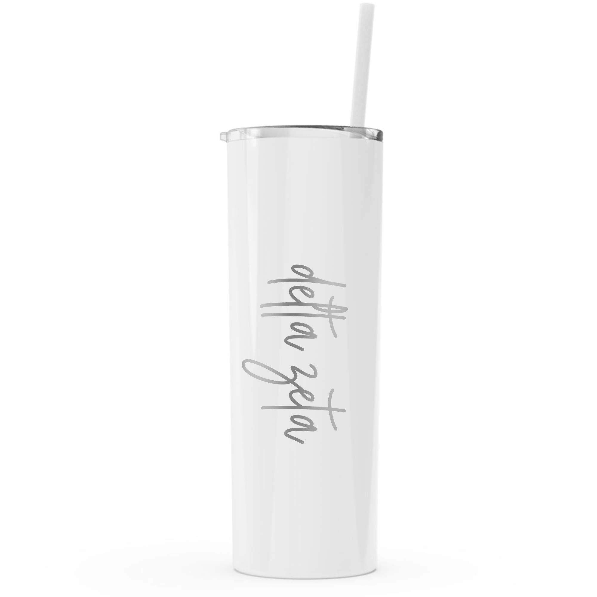 Go Greek Chic Delta Zeta Laser Engraved Skinny Tumbler With Straw (White)