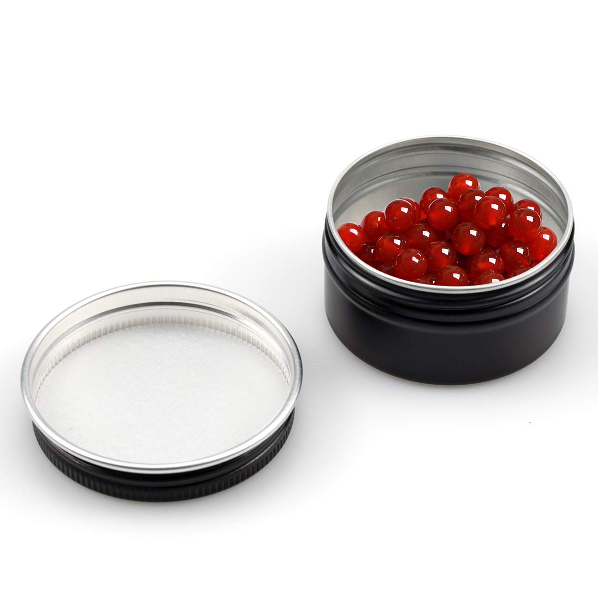 Foraineam 60 Pack 1 Oz. Aluminum Round Lip Balm Tin Container Bottle With Screw Lid - Black Empty Tins For Salve, Powder, Spice,