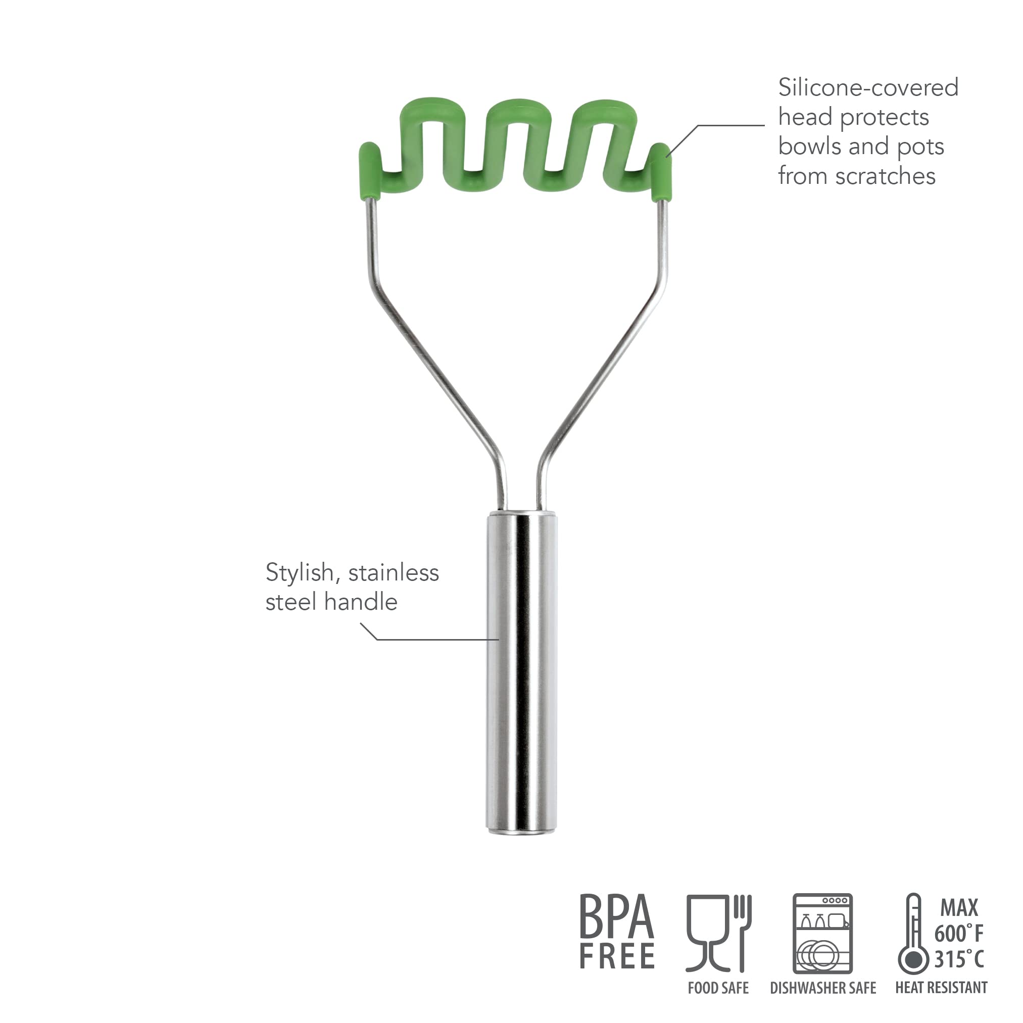 Tovolo Silicone Potato Masher, Stainless Steel Handle & Core, Food Mashers Kitchen Utensil, Vegetable Ricer & Avocado Blender, S