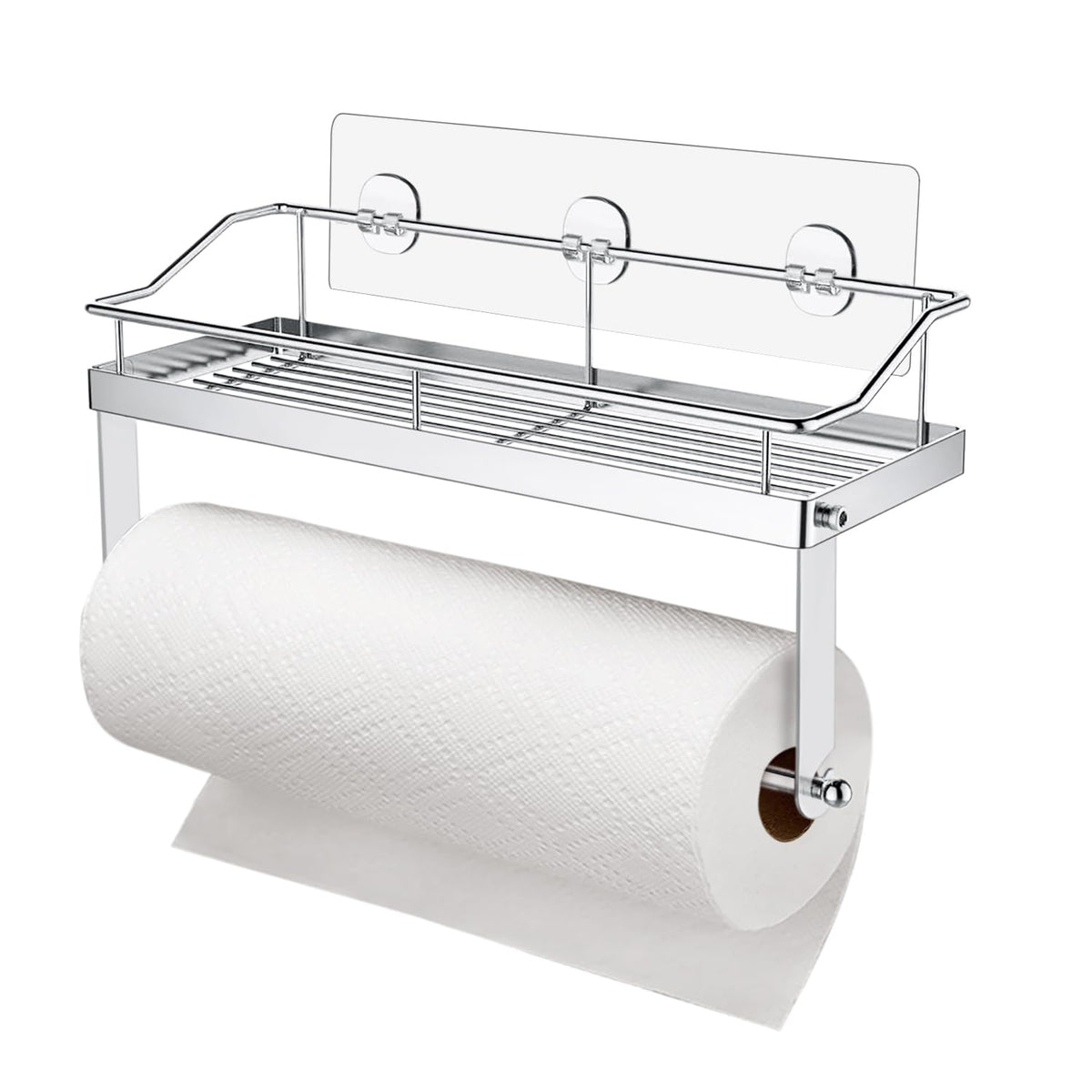 Paper Towel Holder Shelf, 2 In 1 Kitchen Spice Rack With Adhesive Paper Towel Holder For Bathroom, Stainless Steel Paper Towel H