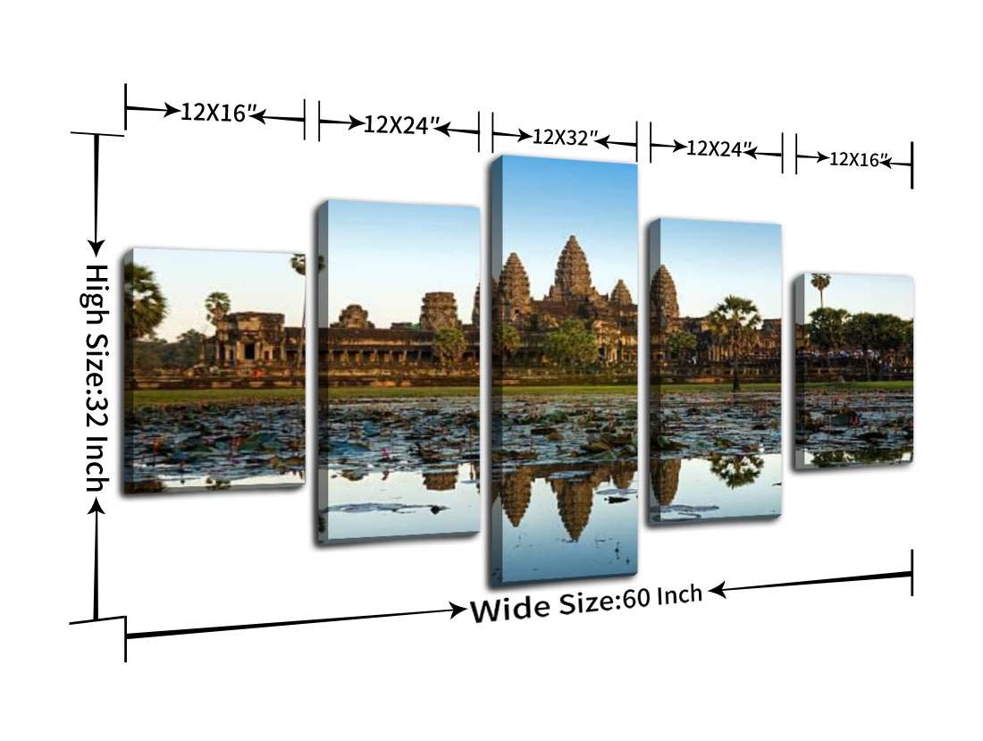 Angkor Wat Before Sunset, Cambodia Temple On The Waters And Wall Art Canvas Prints Pictures Paintings Artwork Home Decor Stretch