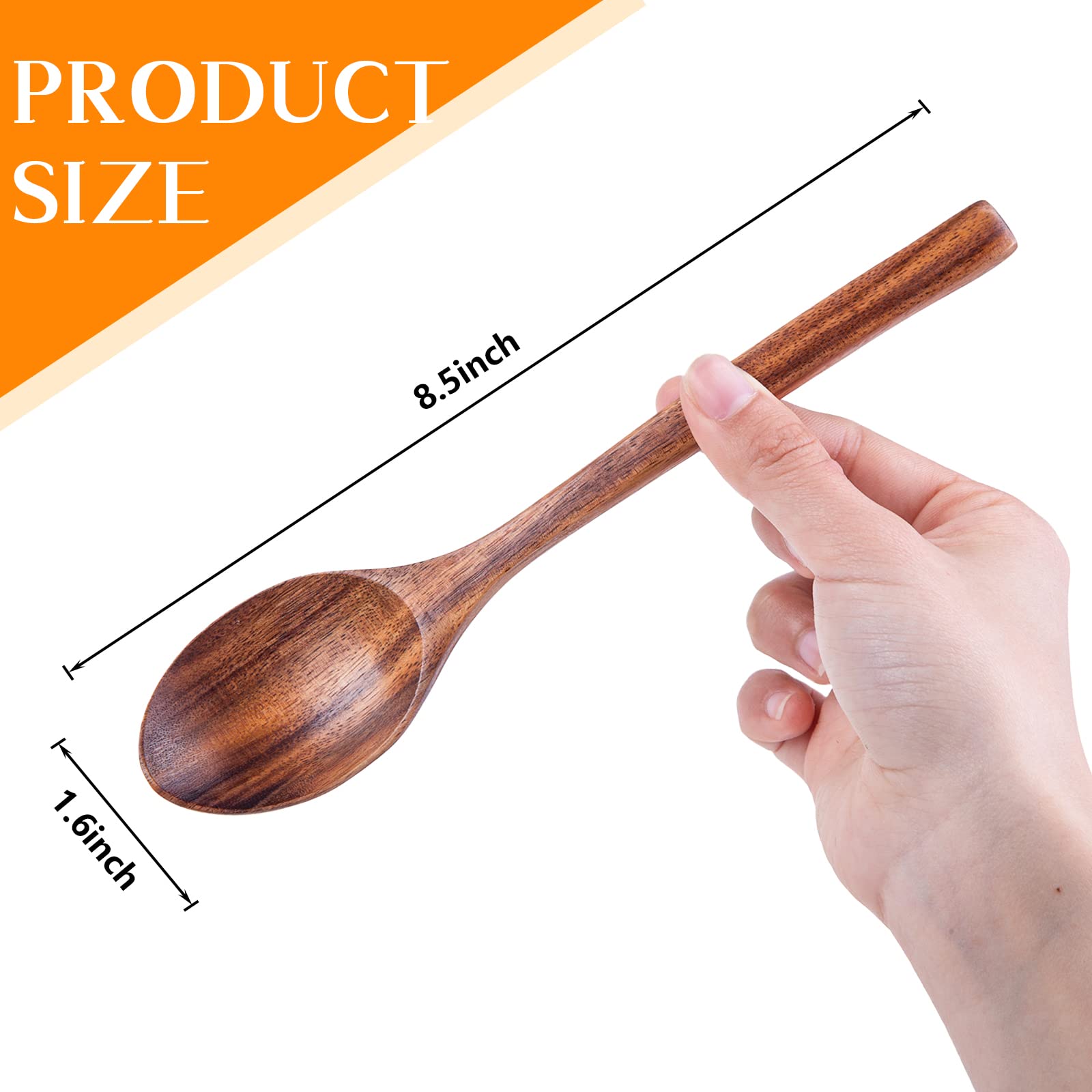 Haksen 8 Inch Wooden Spoon Set, 6Pcs Oval Wooden Mixing Spoons Long Handle Spoons Nonstick Japanese Style Kitchen Utensils For H