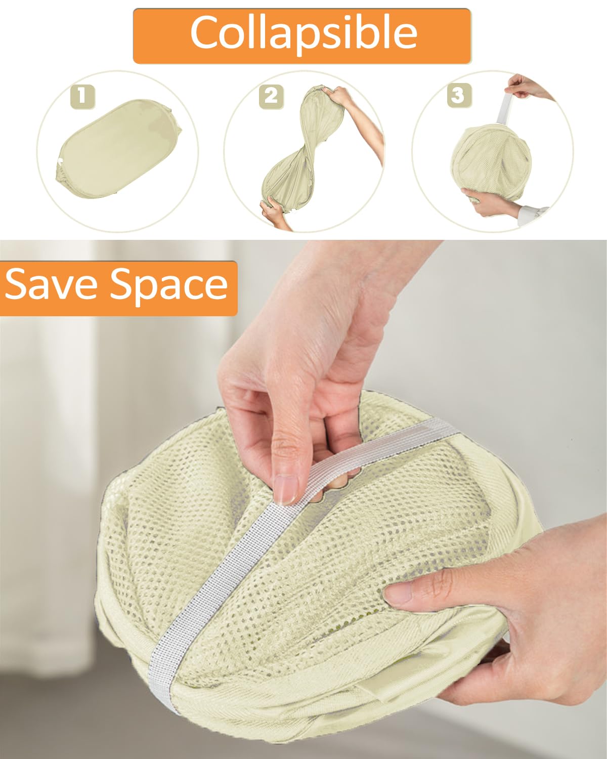 Durable Collapsible Laundry Baskets- Reinforced Mesh Pop Up Laundry Hamper With Side Pocket, Foldable Clothes Storage Hamper Wit