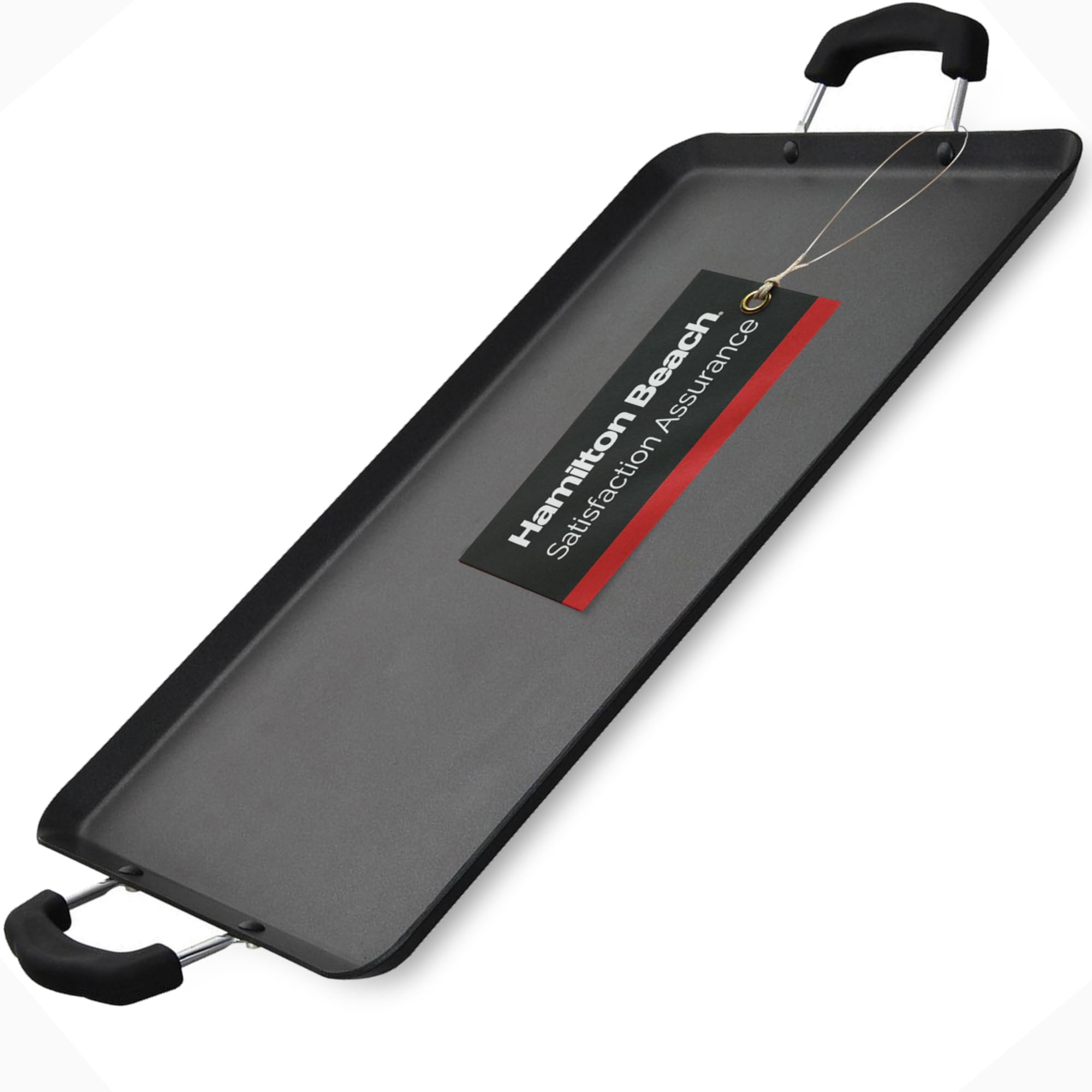 Hamilton Beach Nonstick Double Griddle 19X11-Inch - Black Aluminum Griddle With Soft Touch Bakelite Handle - Flared Edge - Spira