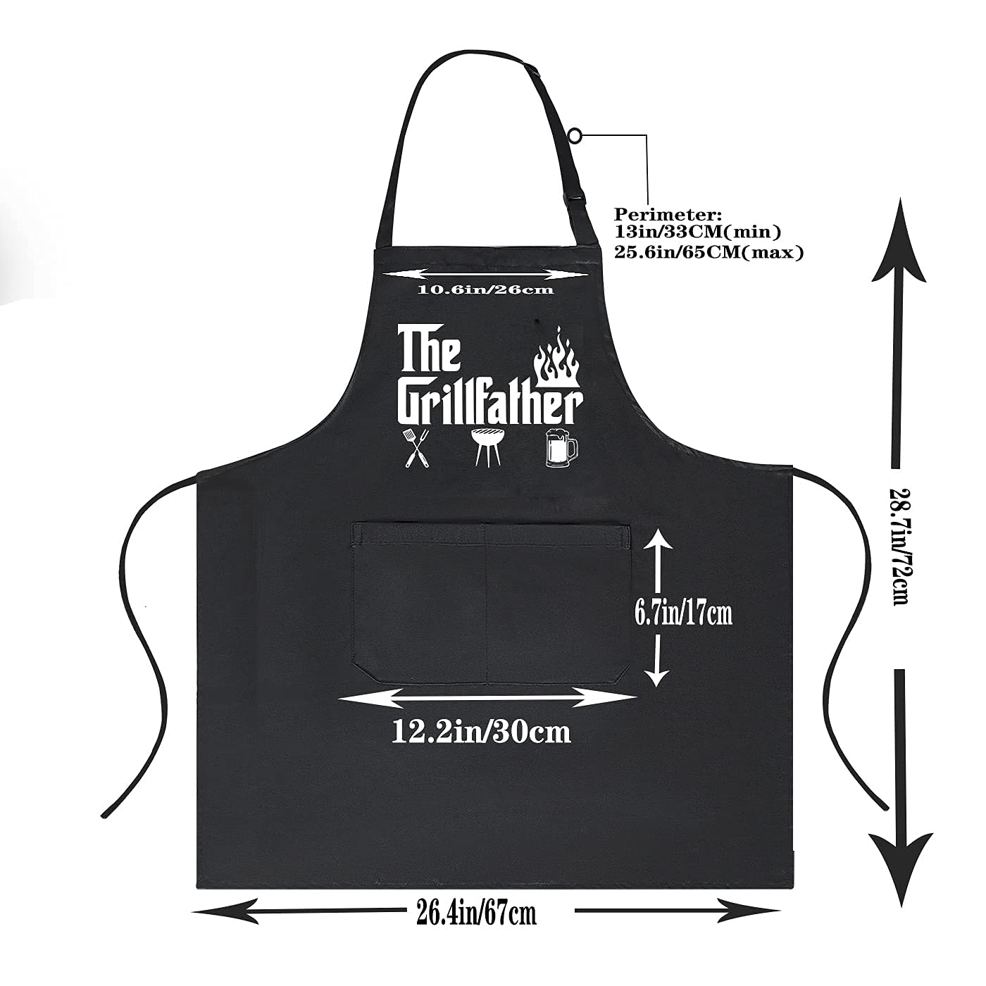 Potalkfree Funny Grilling Aprons For Men With Pockets, The Grillfather Waterproof Kitchen Cooking Bbq Apron For Dad Man Husband,