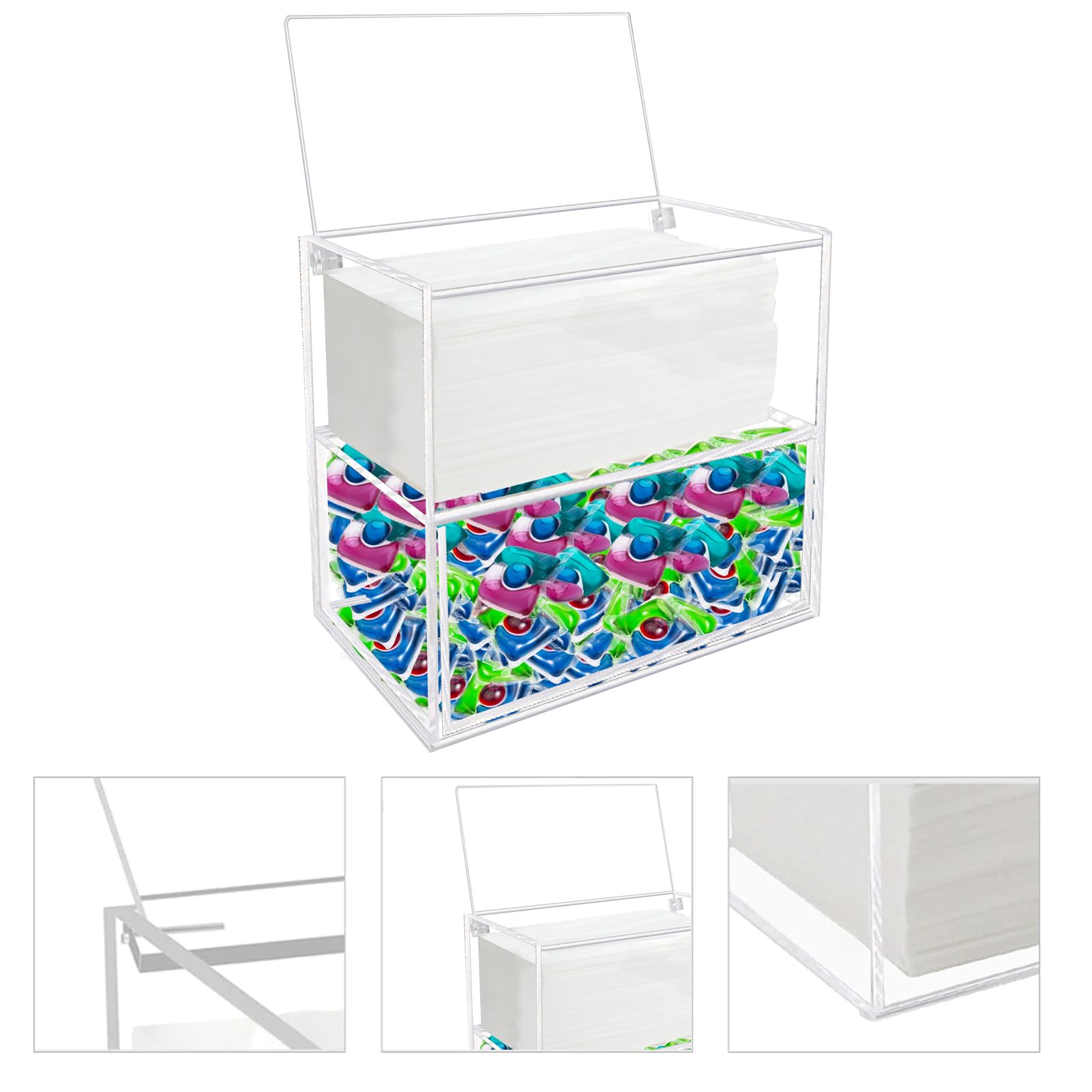 Watpot Dryer Sheet Holder Box, Acrylic Laundry Sheets Container, Dryer Sheets Storage Dispenser For Laundry Room