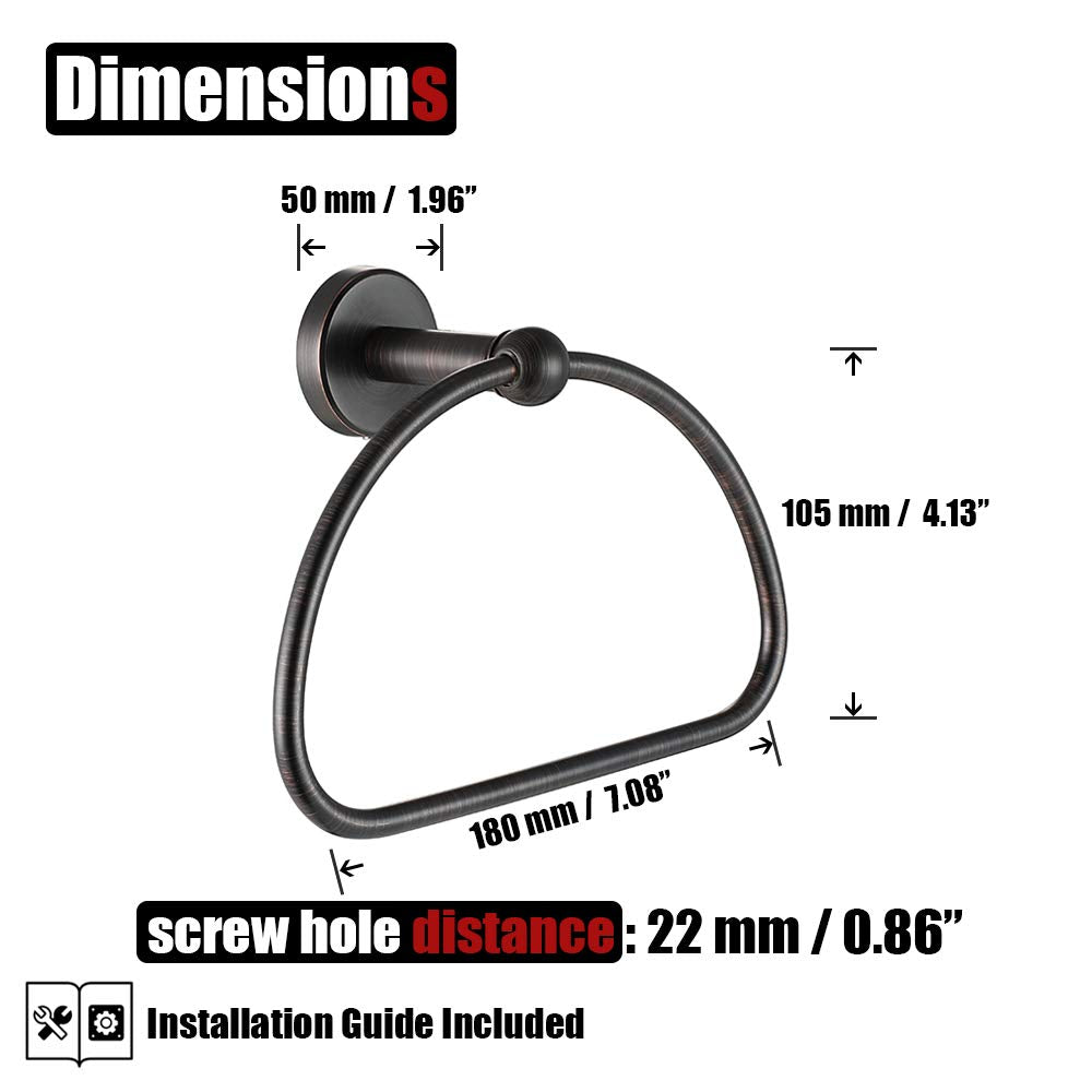 JQK Towel Ring Oil Rubbed Bronze  Stainless Steel Half Ring Towel Holder for Bathroom  7 Inch ORB Wall Mount  TR160-ORB