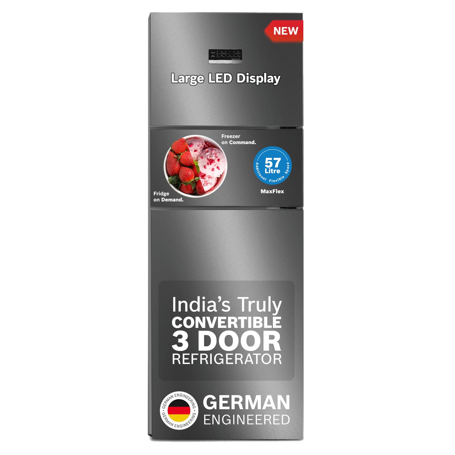 Bosch 335L Max Flex,3 Star,8 In 1 Convertible,Vario Inverter,Frost Free Triple Door Refrigerator,Smoky Silver (Cmc36K03Ni)Intera