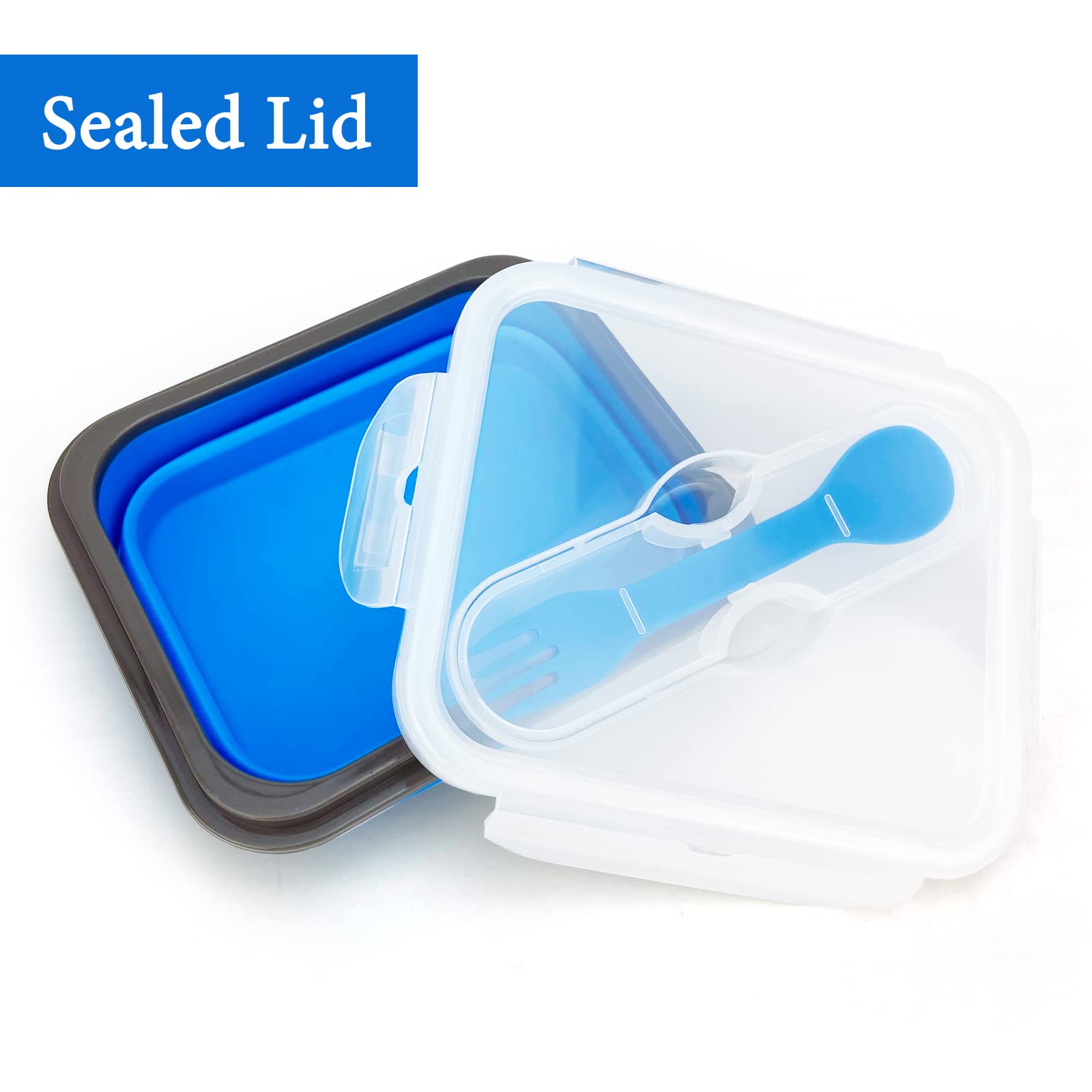 Lunbengo Small Silicone Collapsible Snacks Container With Lid And 2 In 1 Spoon & Fork, Food Grade Silicone Bento Lunch Container