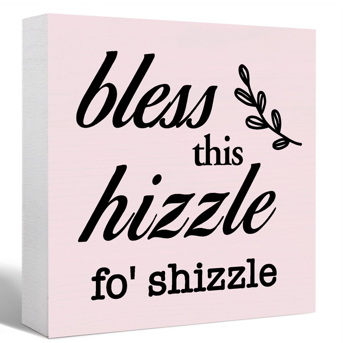 Pink Bless This Hizzle for Shizzle Sign Wooden Block,Funny Humor Home Decor for Shelves,Farmhouse Home Desk Decor,House Warming 