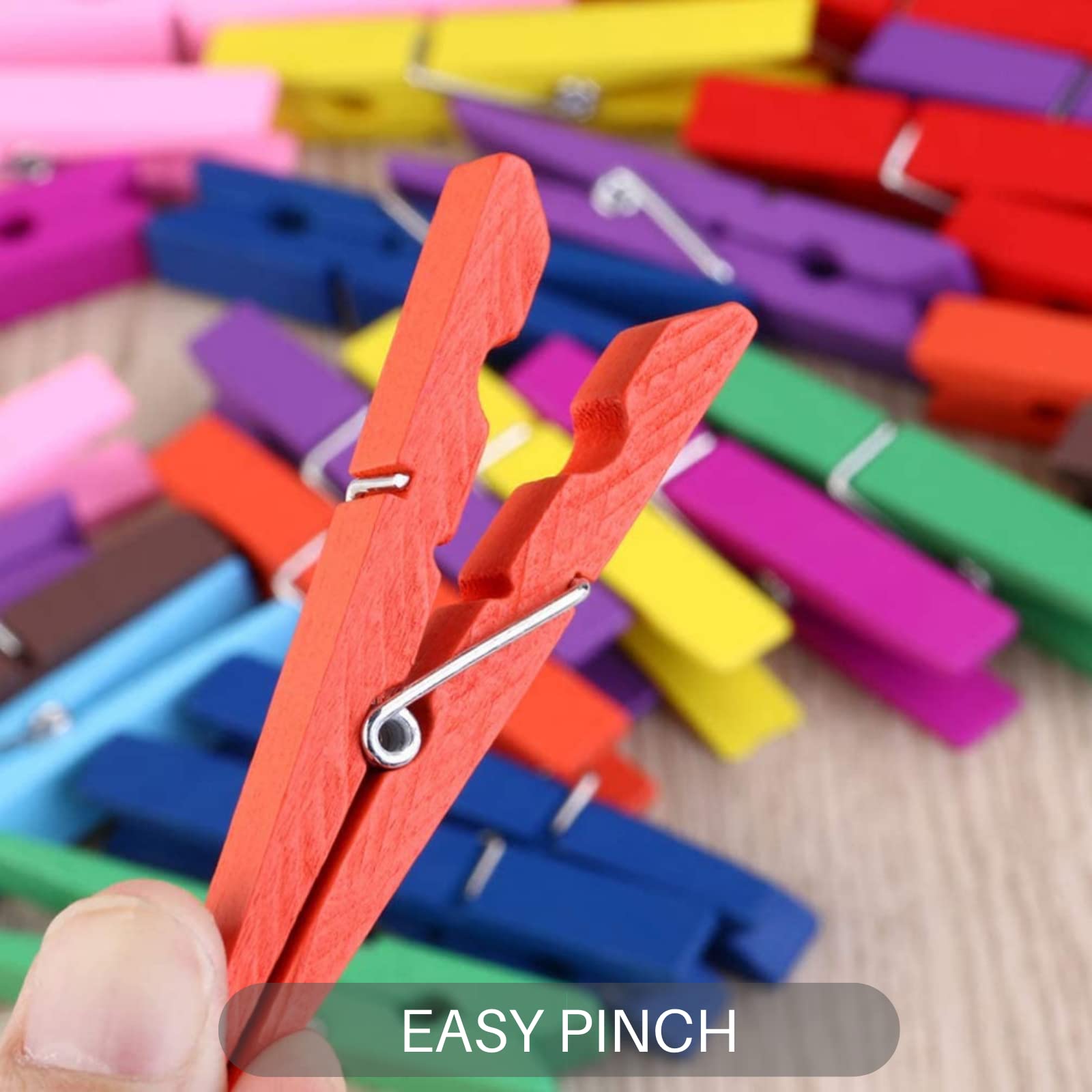Clothes Pins  Colored Clothespins 50 PCS 2.9'' Natural Birchwood Close Pins  Strong Grip  Colorful Clothespins  Multi-Purpose Colored Clothes Pins for Crafts  Hanging Clothes  Laundry