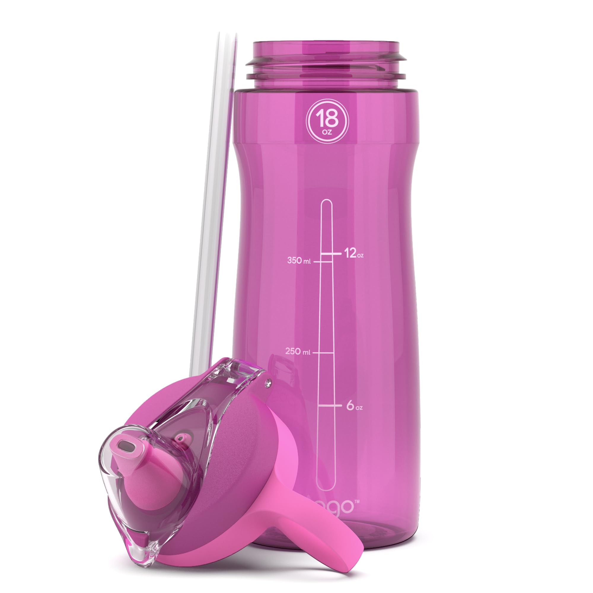 Pogo Bpa-Free Tritan Plastic Water Bottle With Soft Straw Lid, 18 Oz, Fuchsia