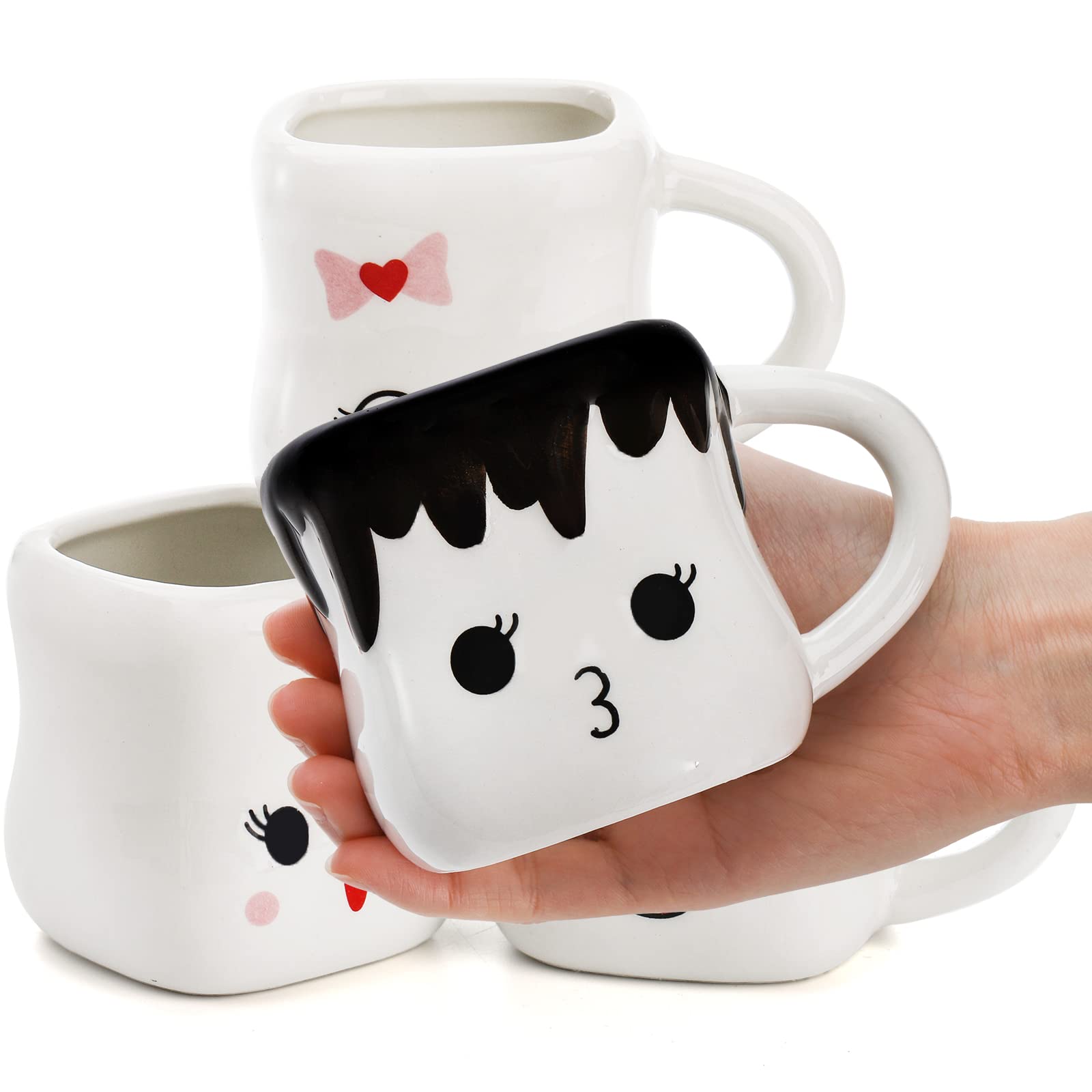 Hedume Set Of 4 Cute Ceramic Hot Chocolate Mugs With Handle, Coffee Mug Set, Couple Matching Mugs, Perfect For Anniversary Chris