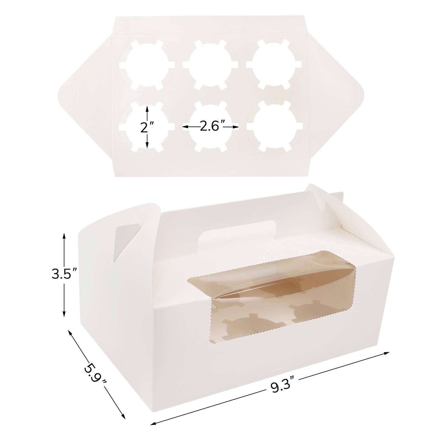 EUSOAR Cupcake Boxes with Holders  50pcs 9.3'' x 5.9'' x 3.5'' Cupcake Carrier with Handle Insert Display Window  Party Favor Bakery To Go Cupcake Muffin Carry Boxes Container Fits 6 Cupcakes or Muffins