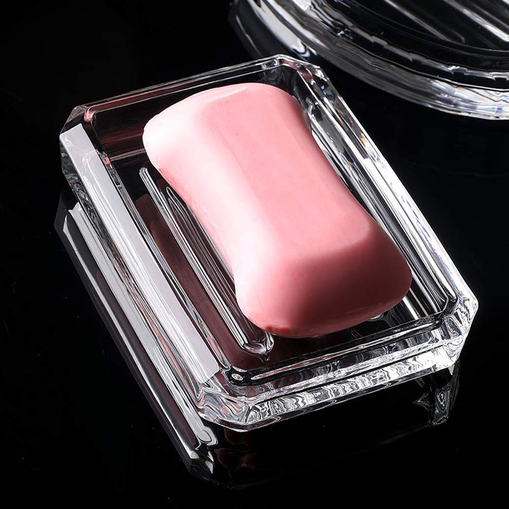 Luzen 1Pc Rectangle Glass Soap Dish Bar Soap Holder Soap Saver Tray Soap Case Soap Box Holder For Shower Bathroom Kitchen, Clear