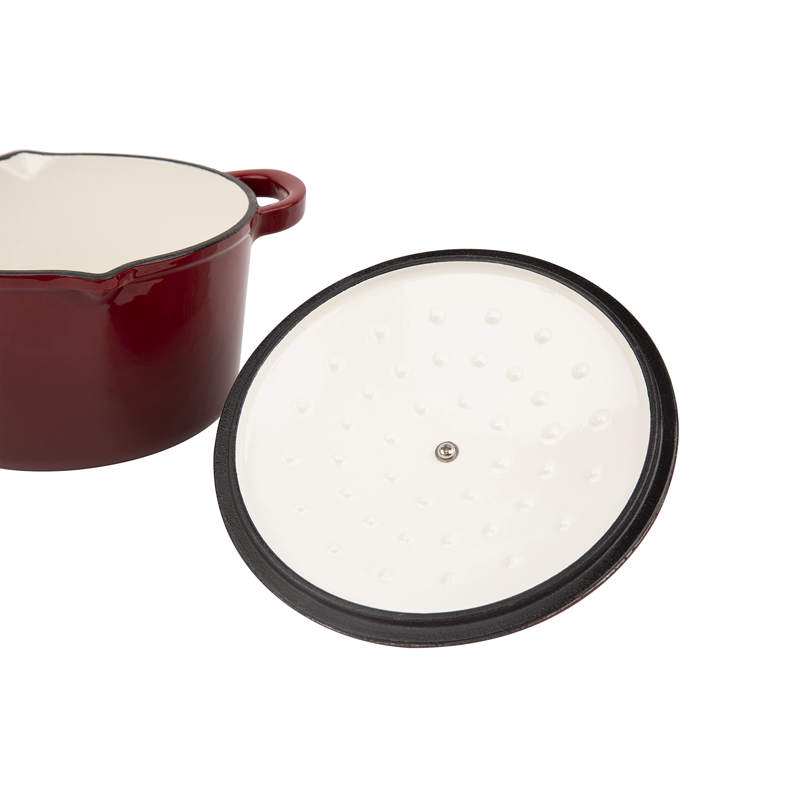 Larder & Vine 2.2 Quart Enameled Cast Iron Saucepan With Lid, Cast Iron Pan With Pour Spouts, Ergonomic Handle, Helper Handle, S