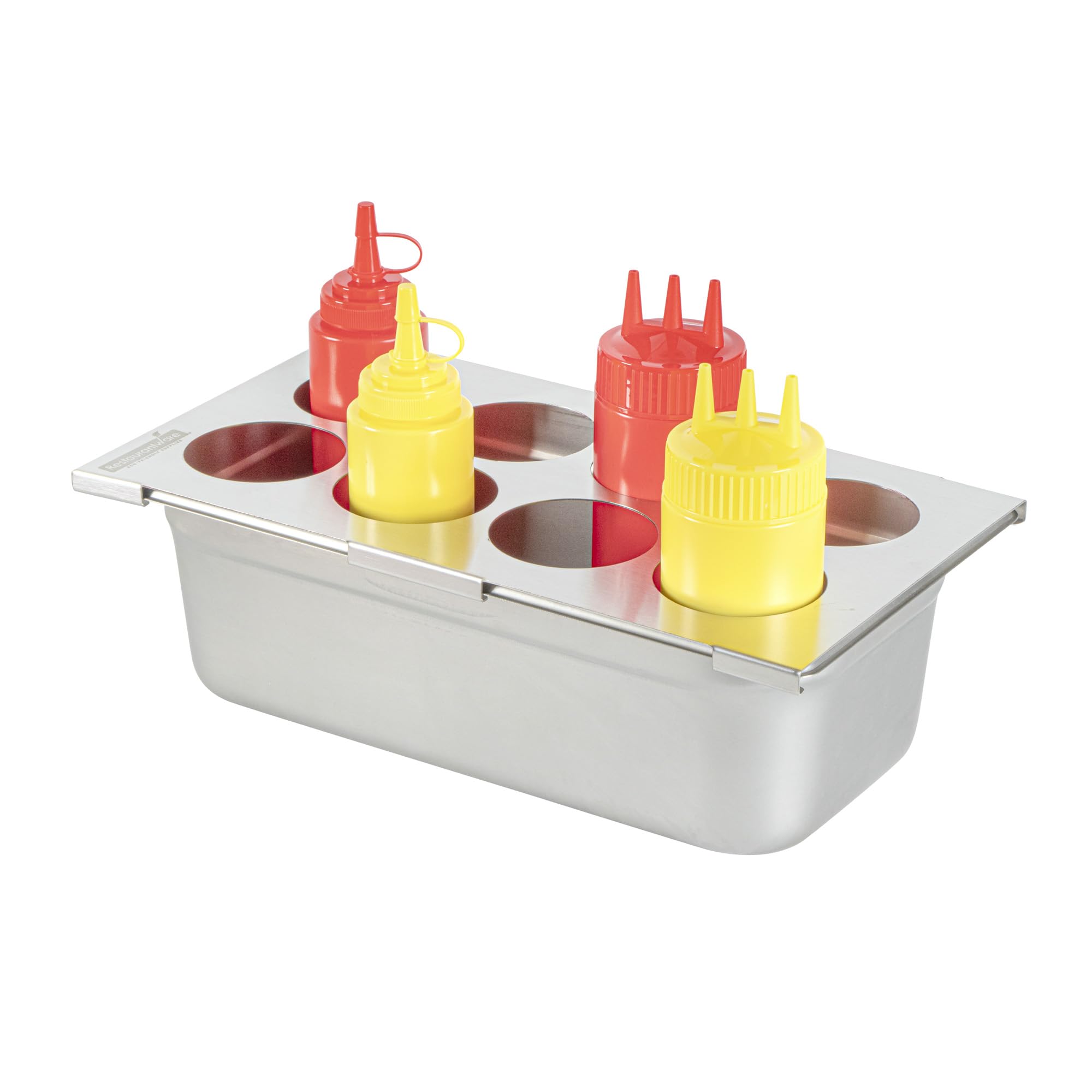 Restaurantware Squeeze Bottle Organizer - 1 Count - 12.795 x 7.087 x 0.394 Inches Stainless Steel Condiment Holder - Pan-Compati