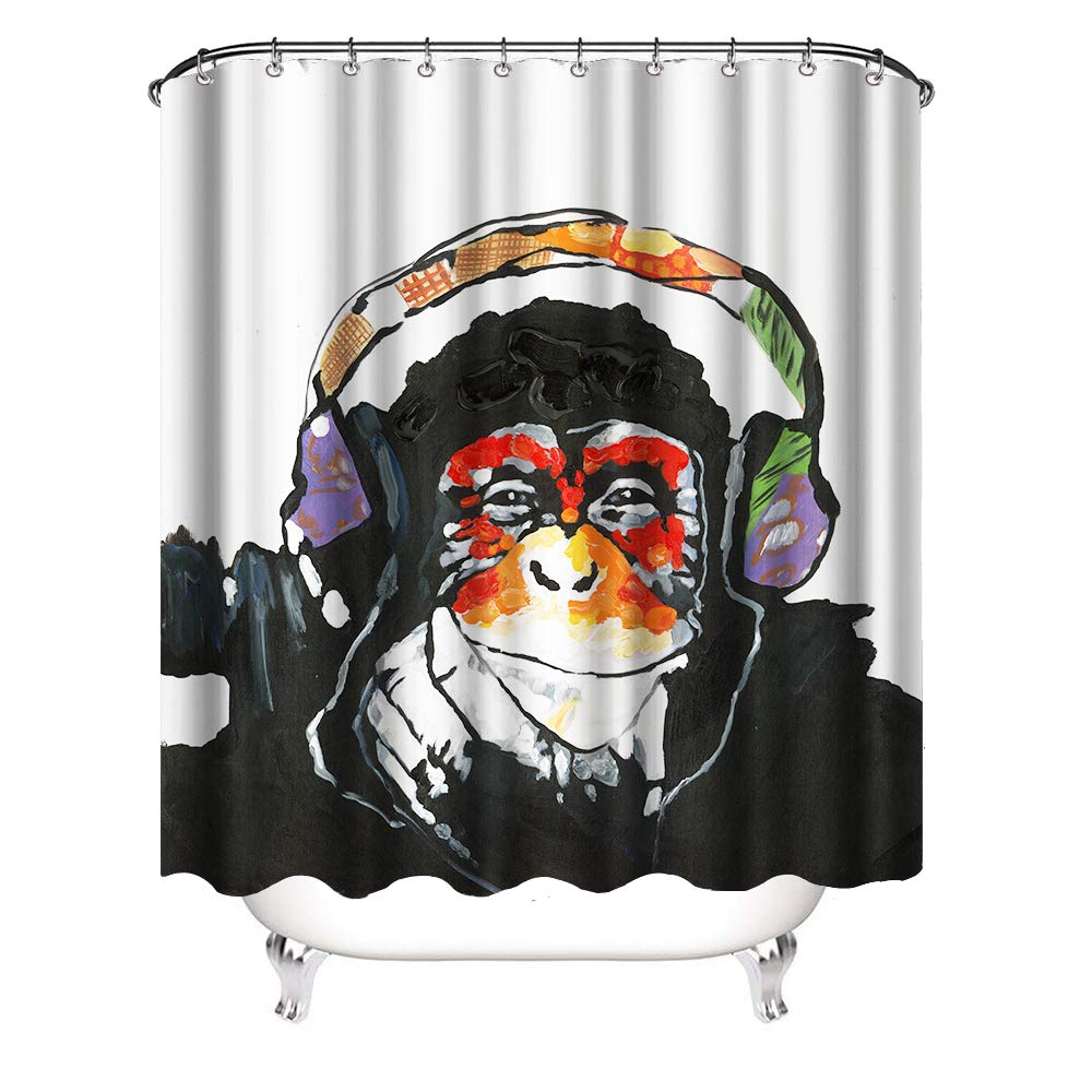 VividHome Monkey Shower Curtains Funny Animal Chimpanzee Portrait with Colorful Headset Waterproof Fabric Bathroom Curtain with Hooks 7272 Inch