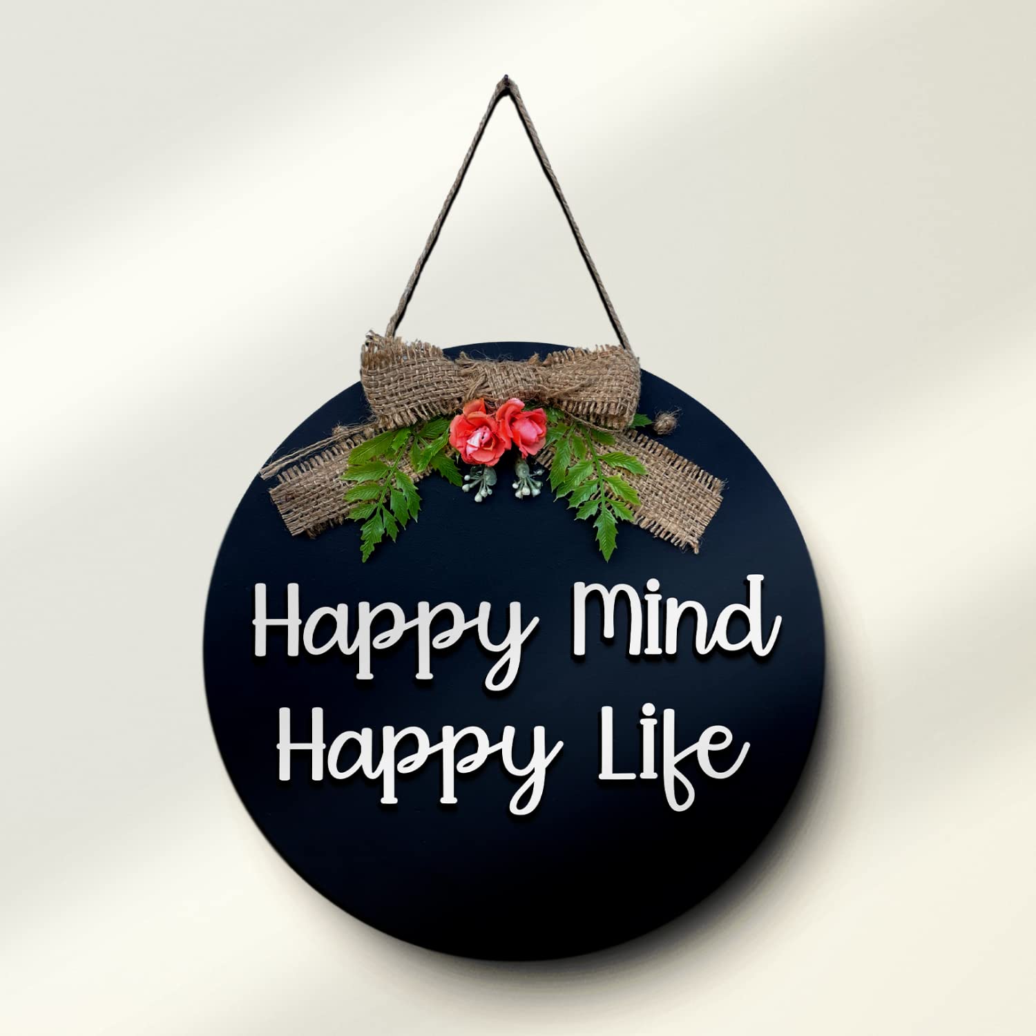 Happy Mind Happy Life Wall Hanging Quote Wall Hanger for Home Decor | Office | Gift | Bedroom | Wall Art For Living Room | Moder