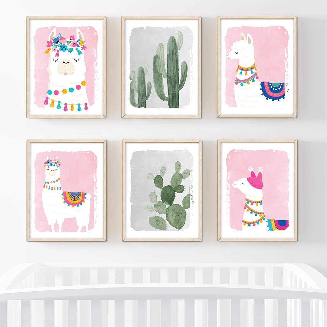 Andaz Press Llama Theme Nursery Kids Room Unframed Hanging Wall Art Poster Home Decor, 8.5X11-Inch, Girl Pink, Watercolor Cactus