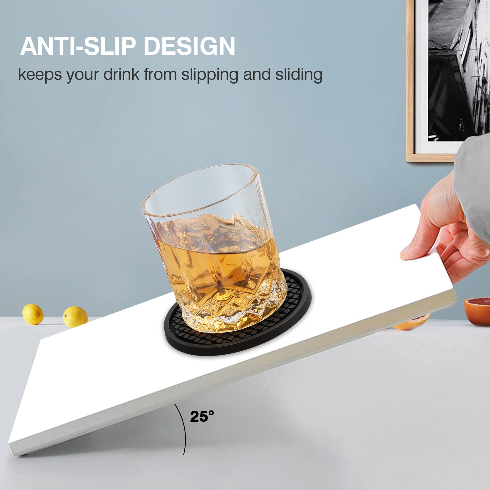 3 Pack Silicone Coasters For Drinks, Thickened Black Coasters With Deep Tray Grooved Design Cup Mat, Washable Heat Resistant Dur