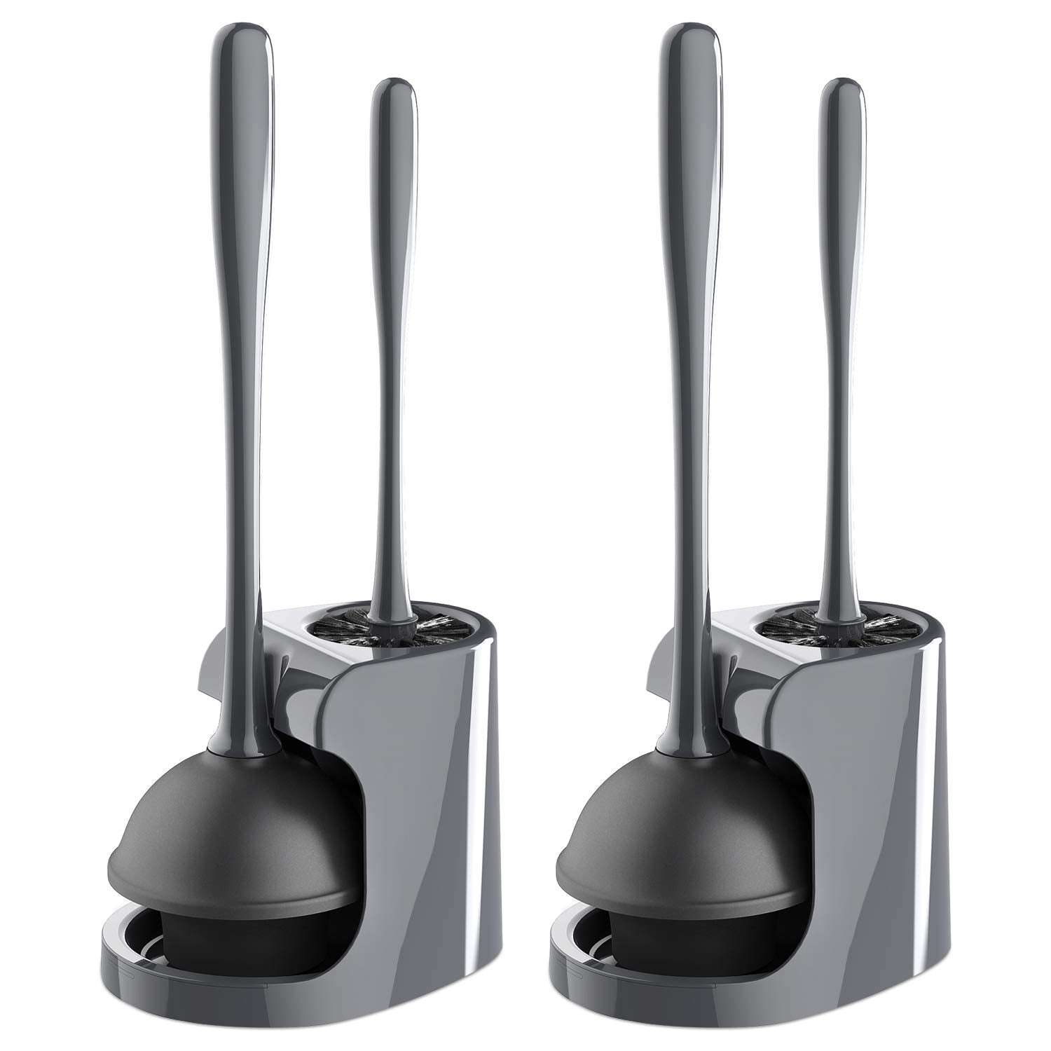 Mr.Siga Toilet Plunger And Bowl Brush Combo For Bathroom Cleaning, Gray, 2 Sets