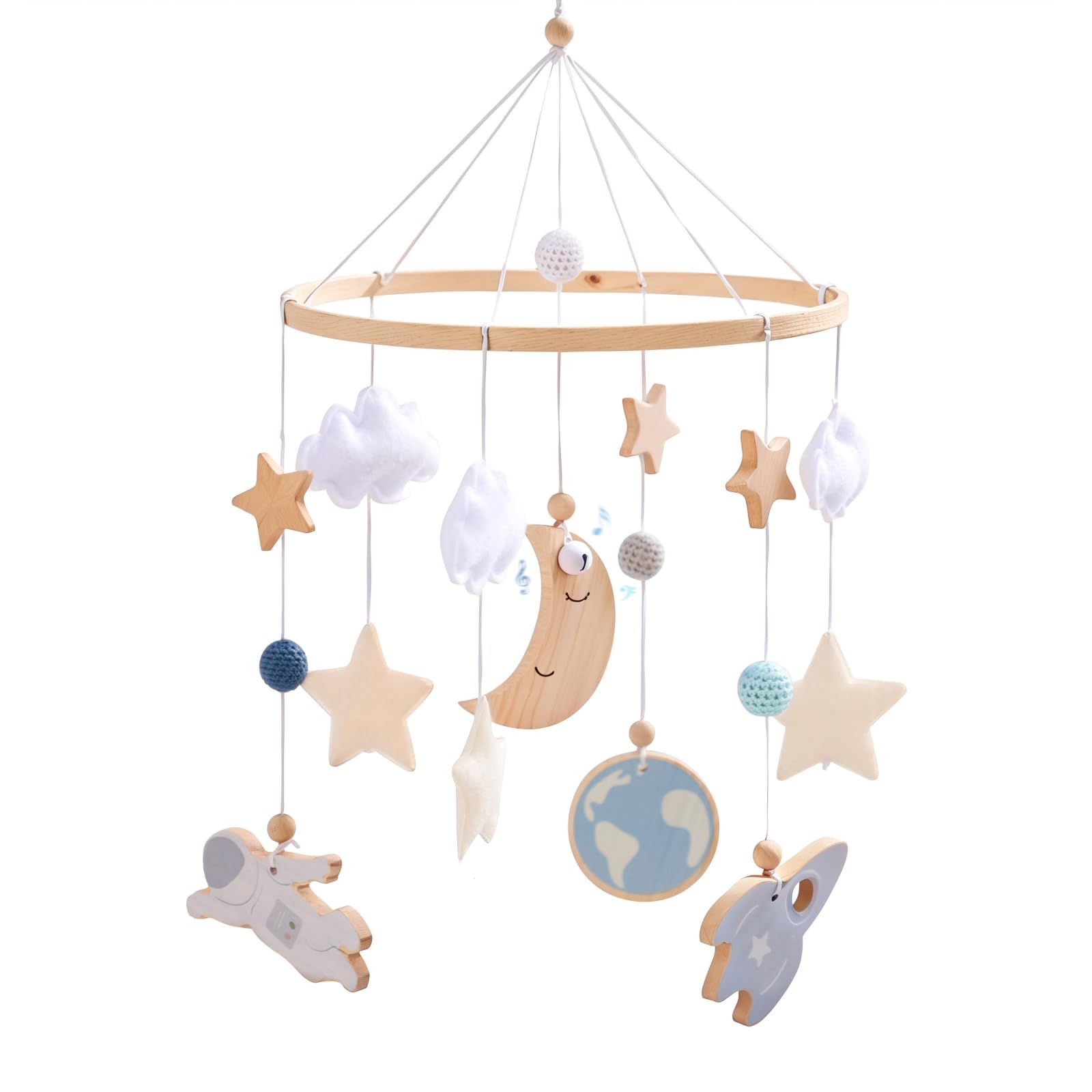 JETMHH Baby Crib Mobile | Space Theme Nursery Mobile | Wooden Mobile for Crib | Astronaut Space Theme Nursery Bed Decoration | G