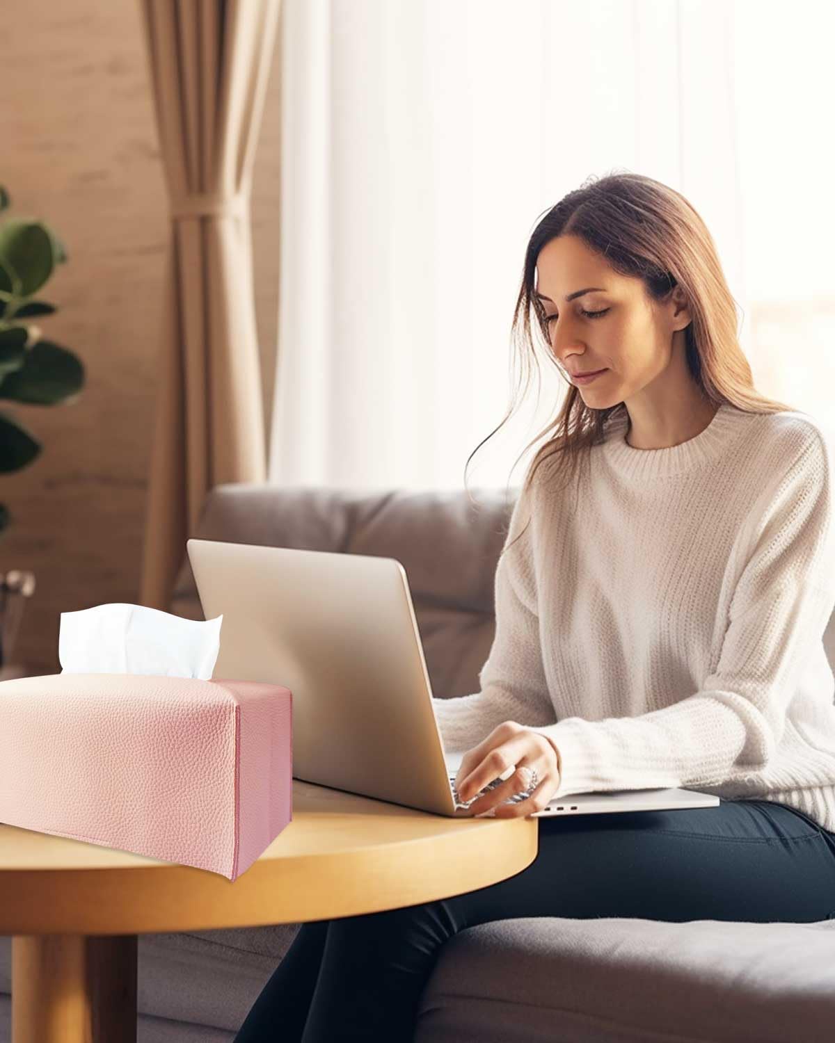 Pink Tissue Box Cover Rectangular - Plus Size Large Tissue Box Cover Rectangle [Jesmini] Faux Leather Tissue Box Holder Long For