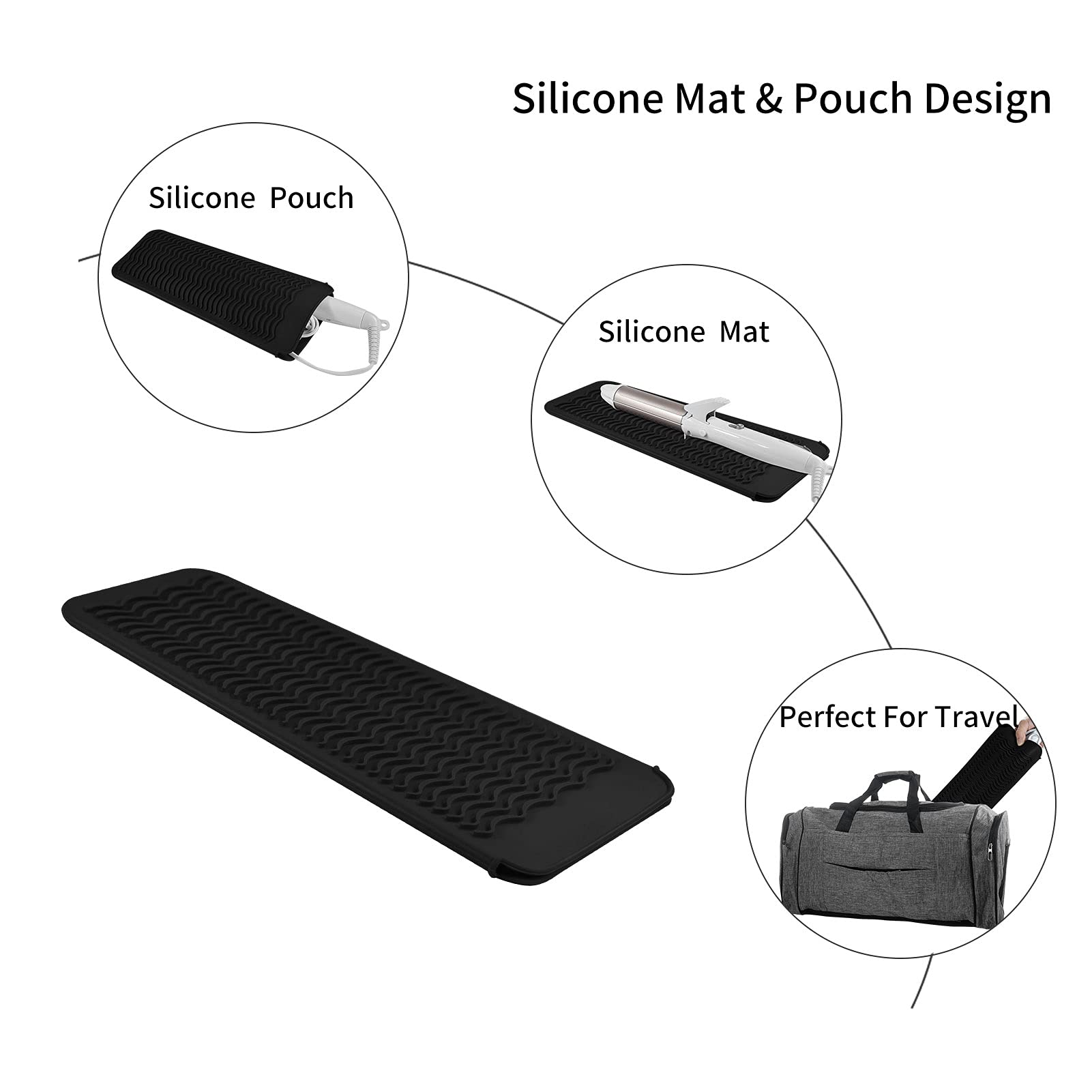 Eiokit Silicone Heat Resistant Travel Mat Pouch For Hair Straightener,Crimping Iron,Hair Curling Iron,Hair Curling Wand,Flat Iro