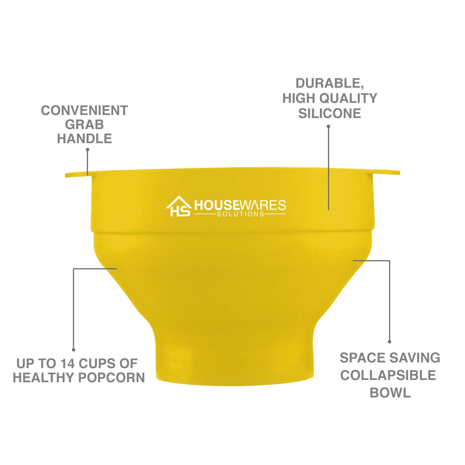 Collapsible Silicone Microwave Hot Air Popcorn Popper Bowl With Lid And Handles (Yellow)