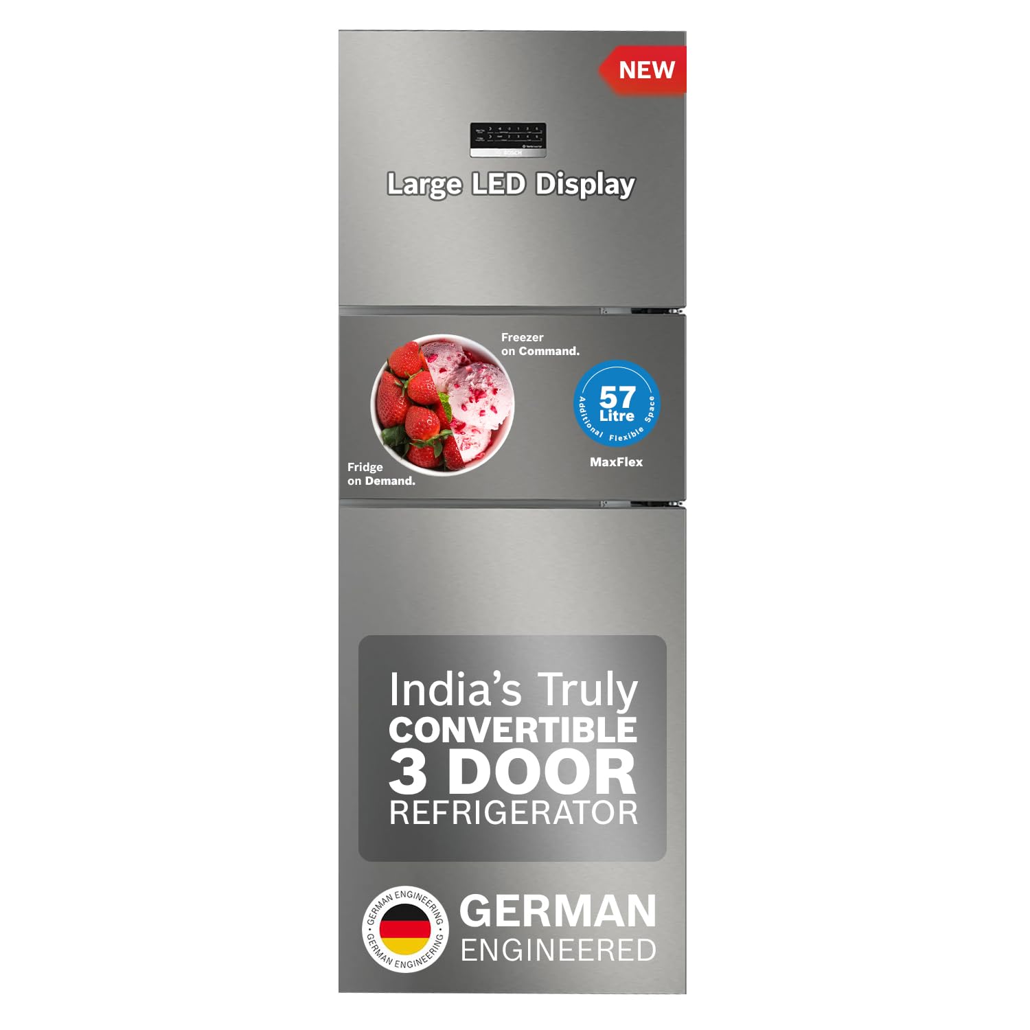 Bosch Maxflex Convert 335L,3 Star Inverter Frost Free Triple Door Refrigerator (Cmc36S03Ni, 8In1 Convertible, Uv Protected Bod
