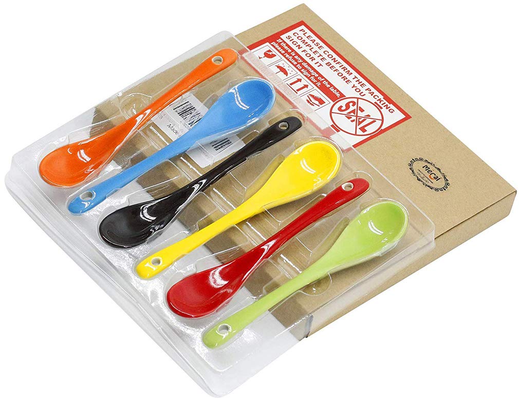 Mecai 5 Inch Long Porcelain Small Egg Spoons For Coffee Set Of 6 -Multi Color