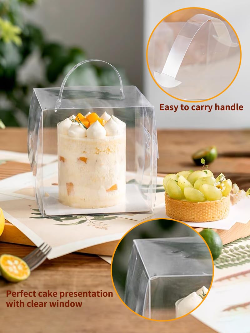 Hzzycaxli 6x6x6Inch Transparent Bakery Boxes with Handles,20Pcs 5inch 6inch Clear Cake Box,Mini Cake Boxes,Clear gift boxes for