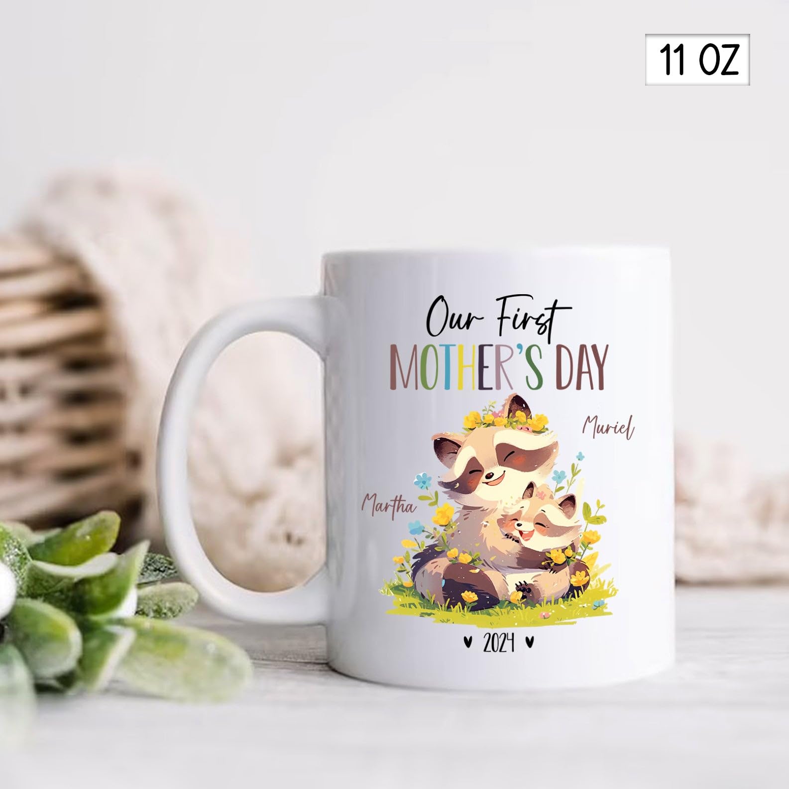 Raccoon Mom And Baby Coffee Mugs, Our First Mothers Day Cup For Mummy, Personalized Mommy & Baby Raccoon Mug, Custom Raccoon Lov