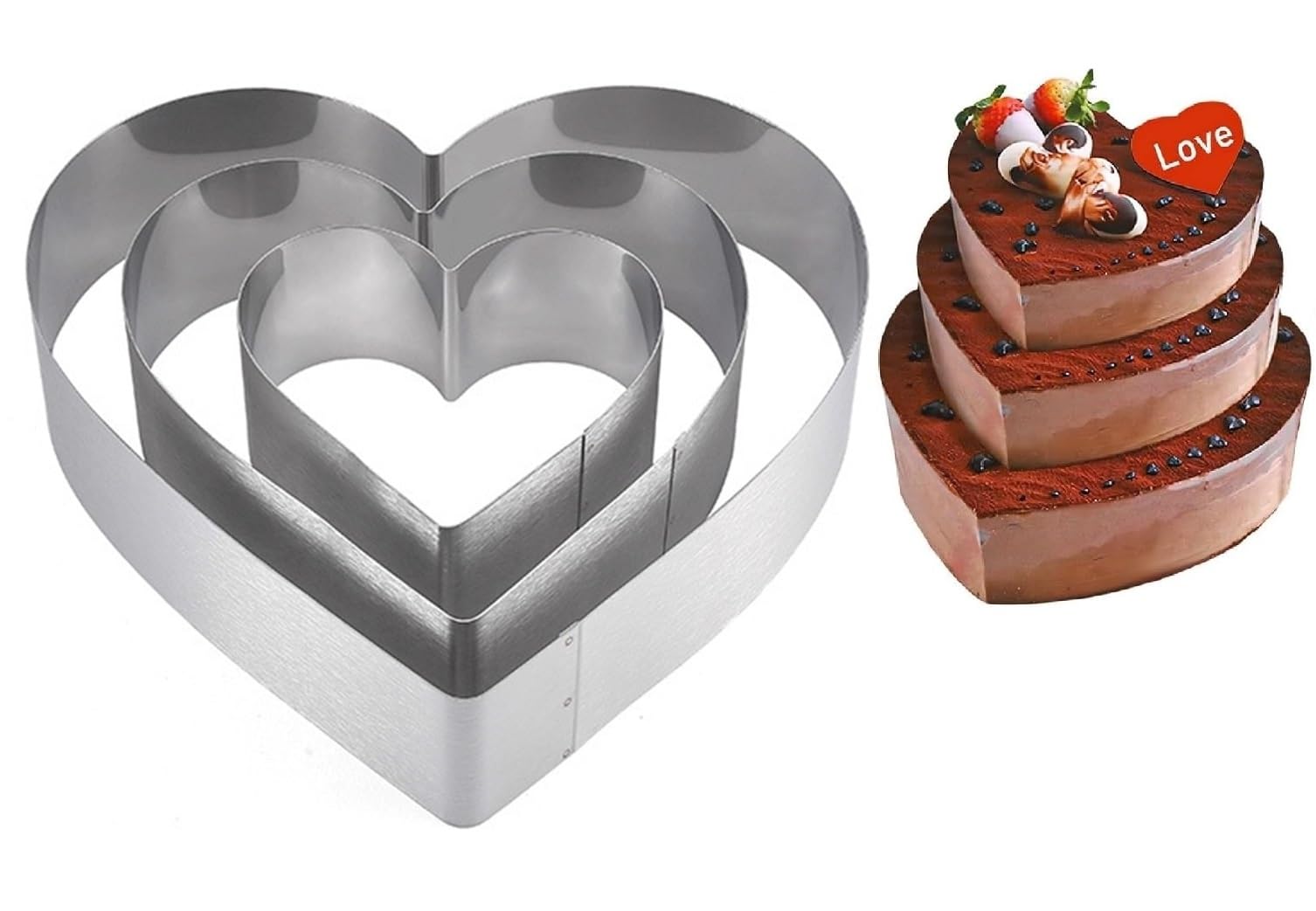 Stainless Steel 6 Inch 8 Inch 10 Inch Heart Shaped Cake Ring Molds Set, Heart Shaped Cake Cutter, Dessert Pastry Ring for Layeri
