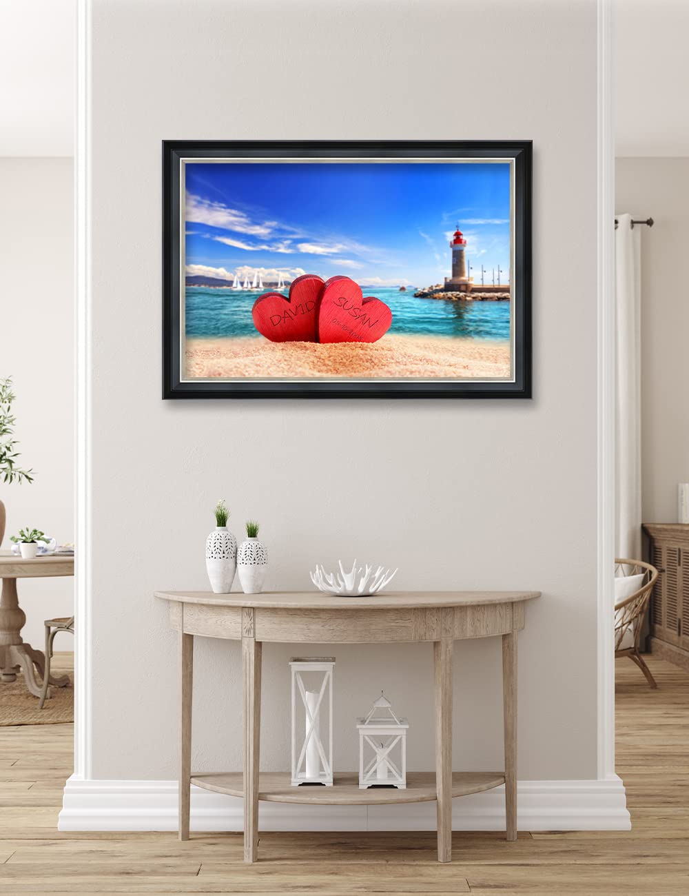 Ipic - Beach Lovers, Personalized Ideal Gift Custom Framed Wall Art With Names And Date, Giclee Prints With Solid Wood Frame, Un