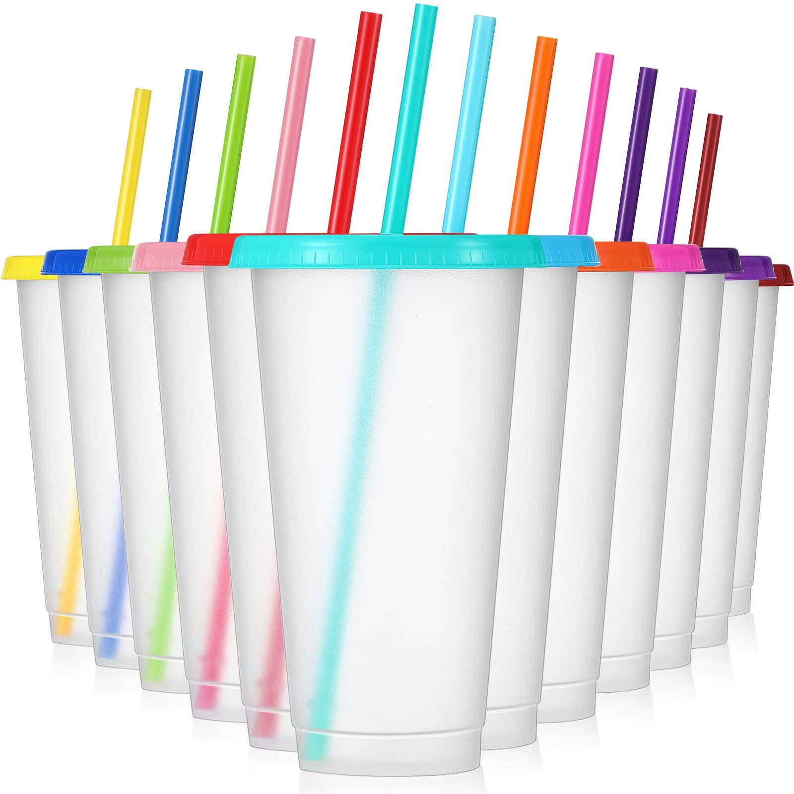 Mifoci 12 Pcs Plastic Tumbler with Lids and Straws, 24oz, Multi Color