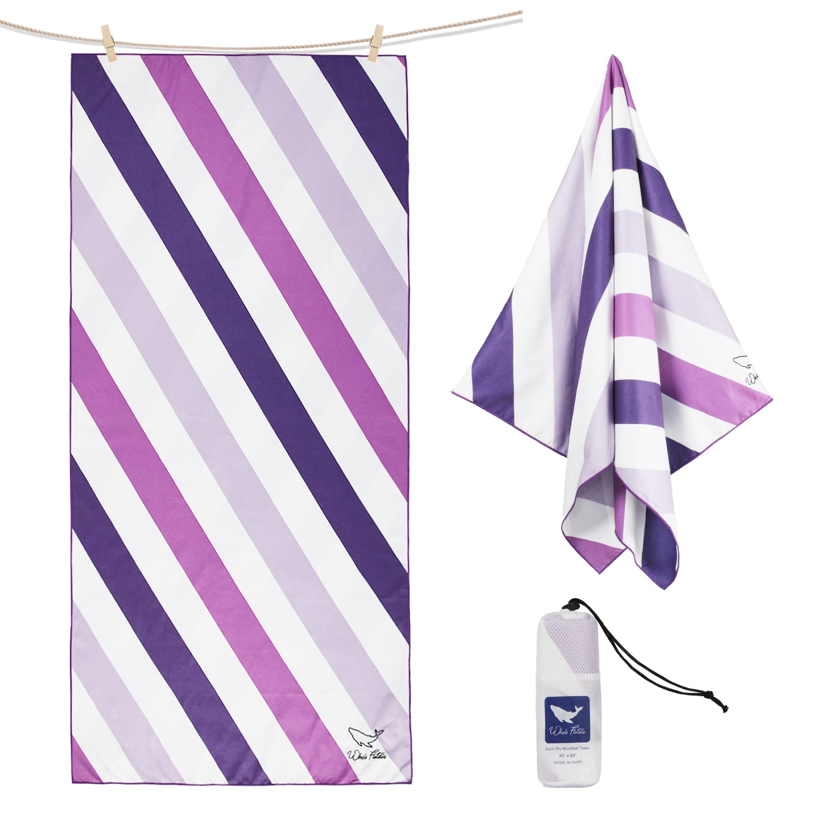 Whale Flotilla Quick Dry Beach Towel Oversized (35x70), Microfiber Sand-Free Beach Towels, Extra Large Compact Pool Travel Towel