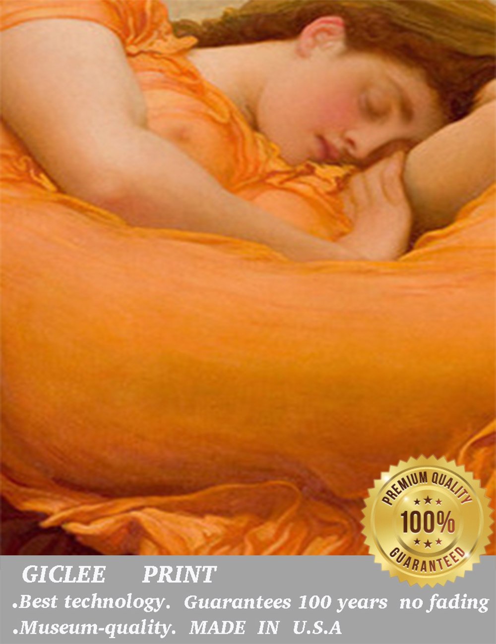 Eliteart-Flaming June By Frederic Leighton Composition Oil Painting Reproduction Giclee Wall Art Canvas Prints-Framed Size:25 3/8'' x29 3/8''